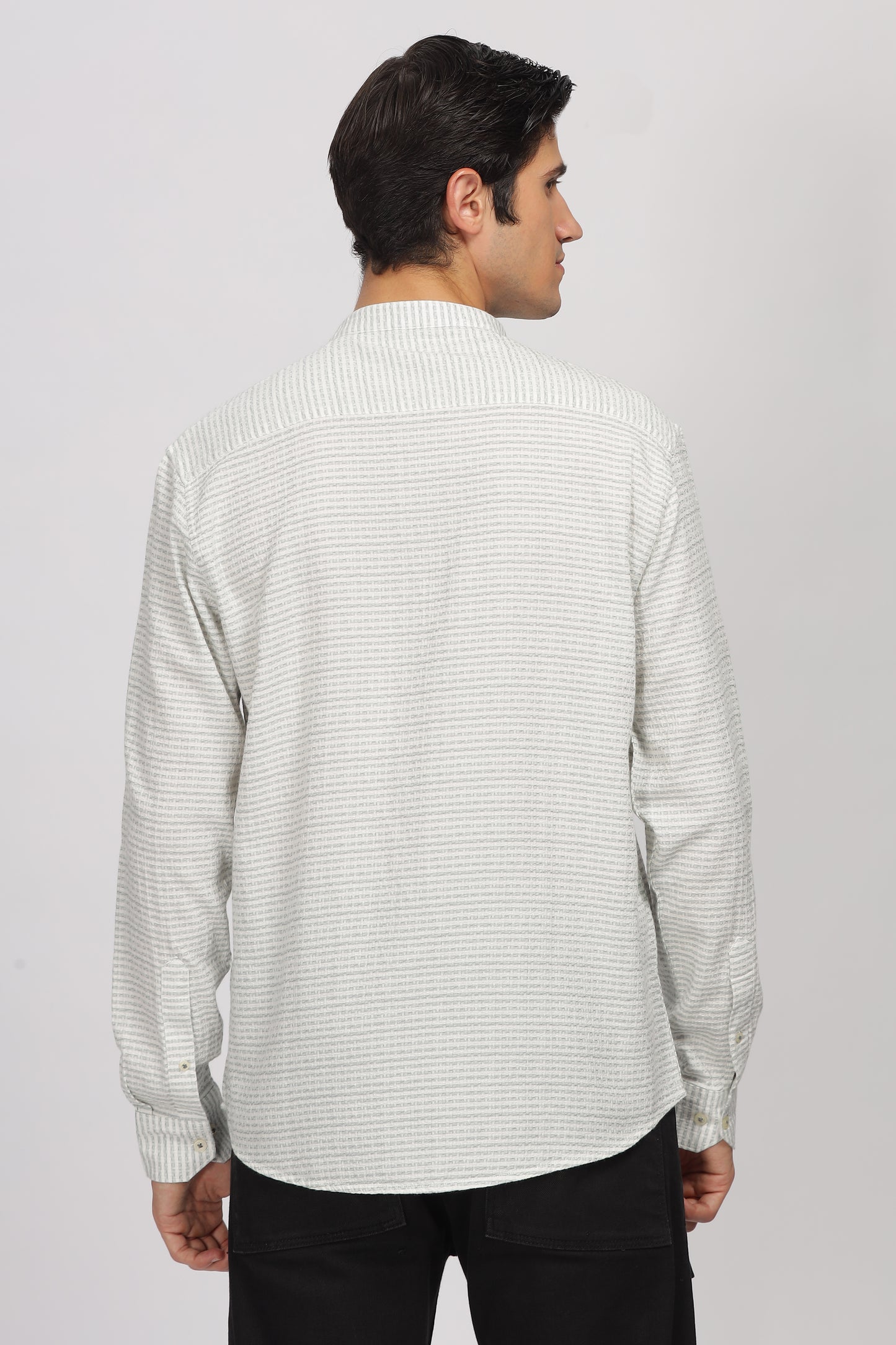 Uri Off White Striped Mandarin Collar Shirt