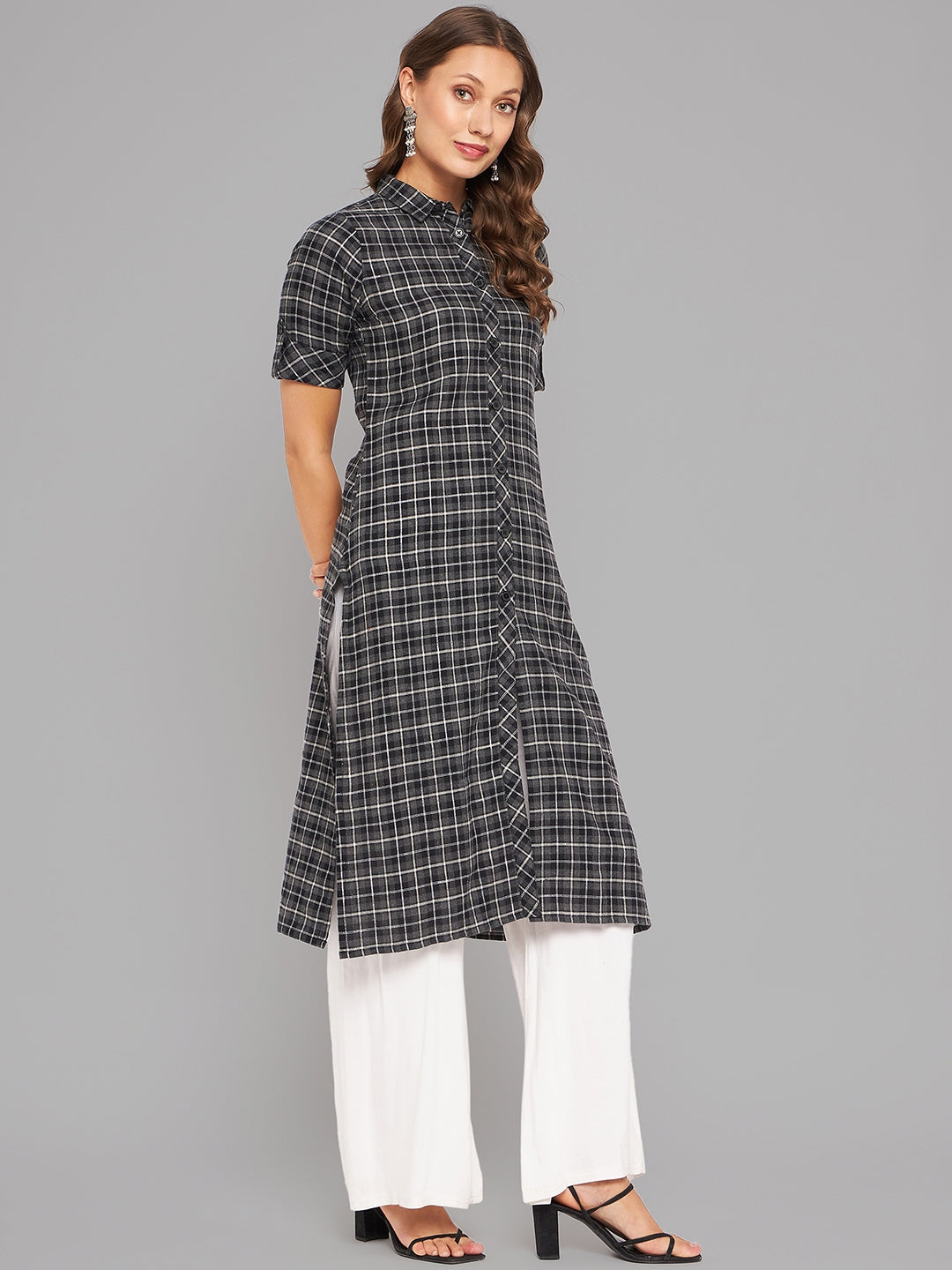 Women Black Collar Neck Kurta - Kashyap Global Lifestyles LLP