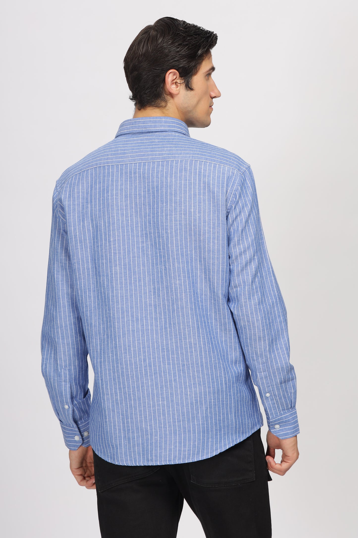 Uri Blue Linen Striped Full Sleeve Shirt