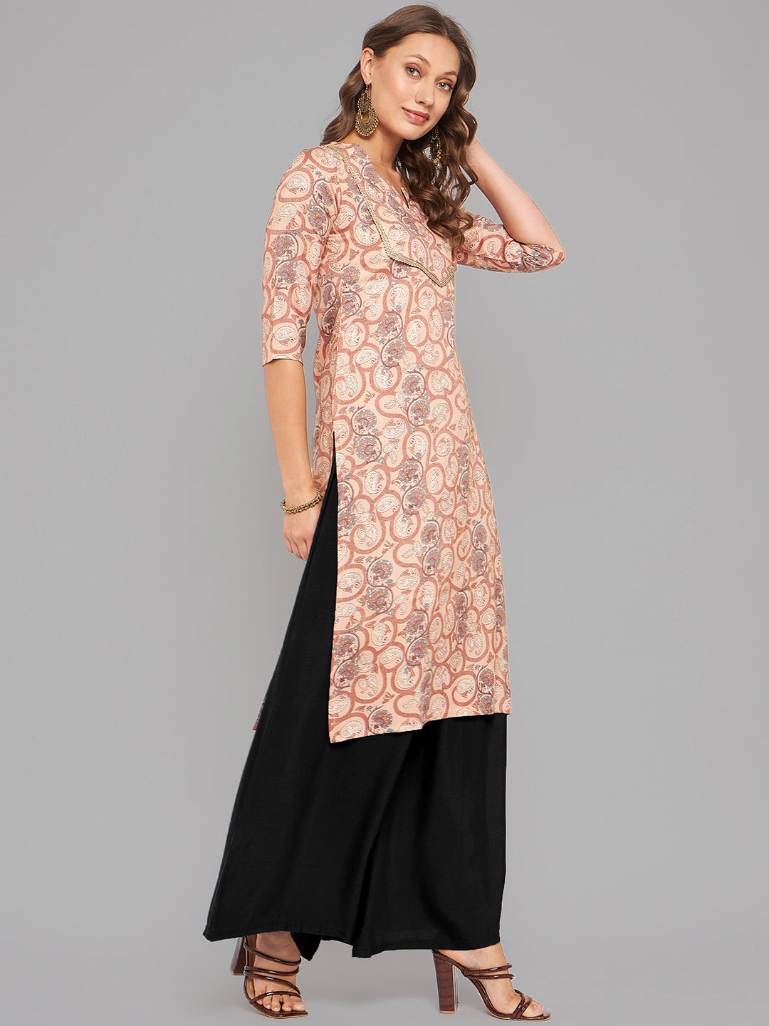 Women Brown Printed Straight Kurta - Kashyap Global Lifestyles LLP