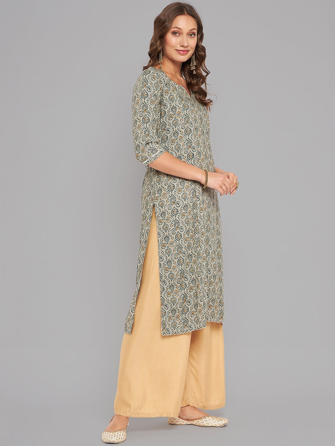 Women Olive Kurta With Lace - Kashyap Global Lifestyles LLP