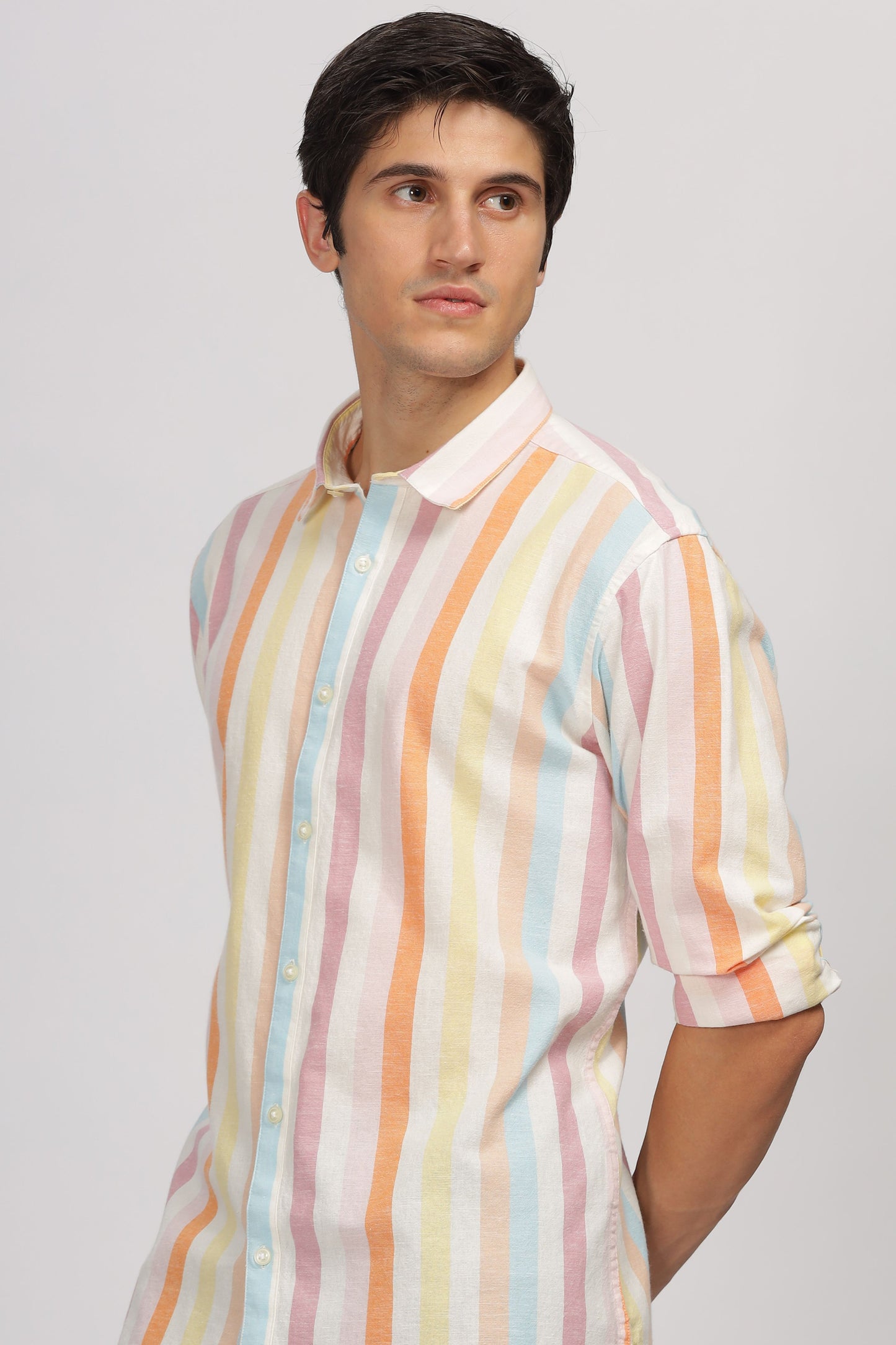 Uri Linen Blend Multicolor Stripe Casual Shirt