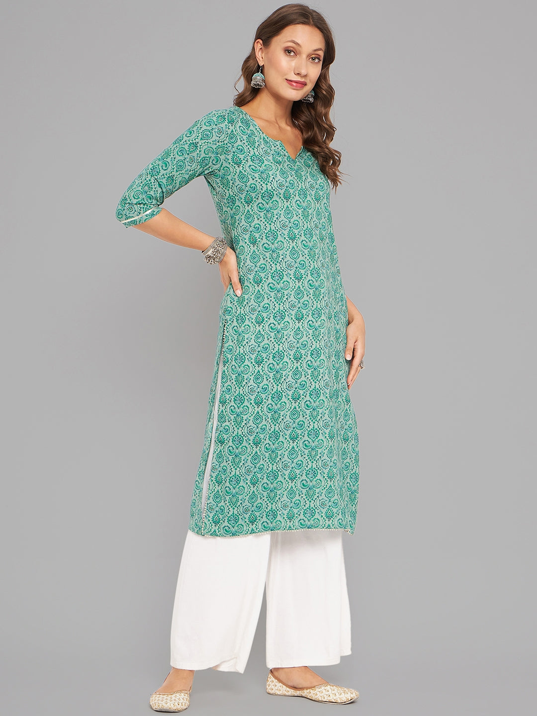 Women Green Kurta With Lace - Kashyap Global Lifestyles LLP