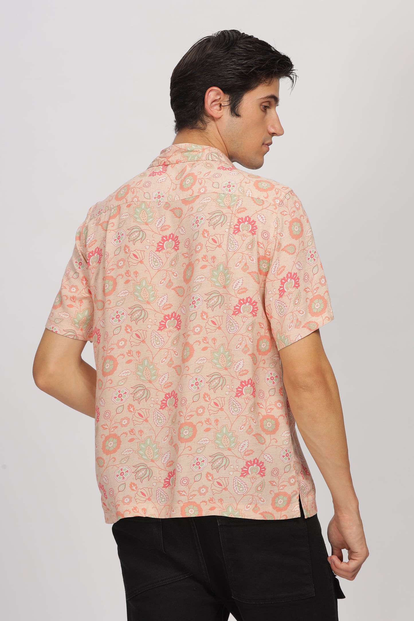 Uri Peach Printed Cuban Collar Shirt - Kashyap Global Lifestyles LLP