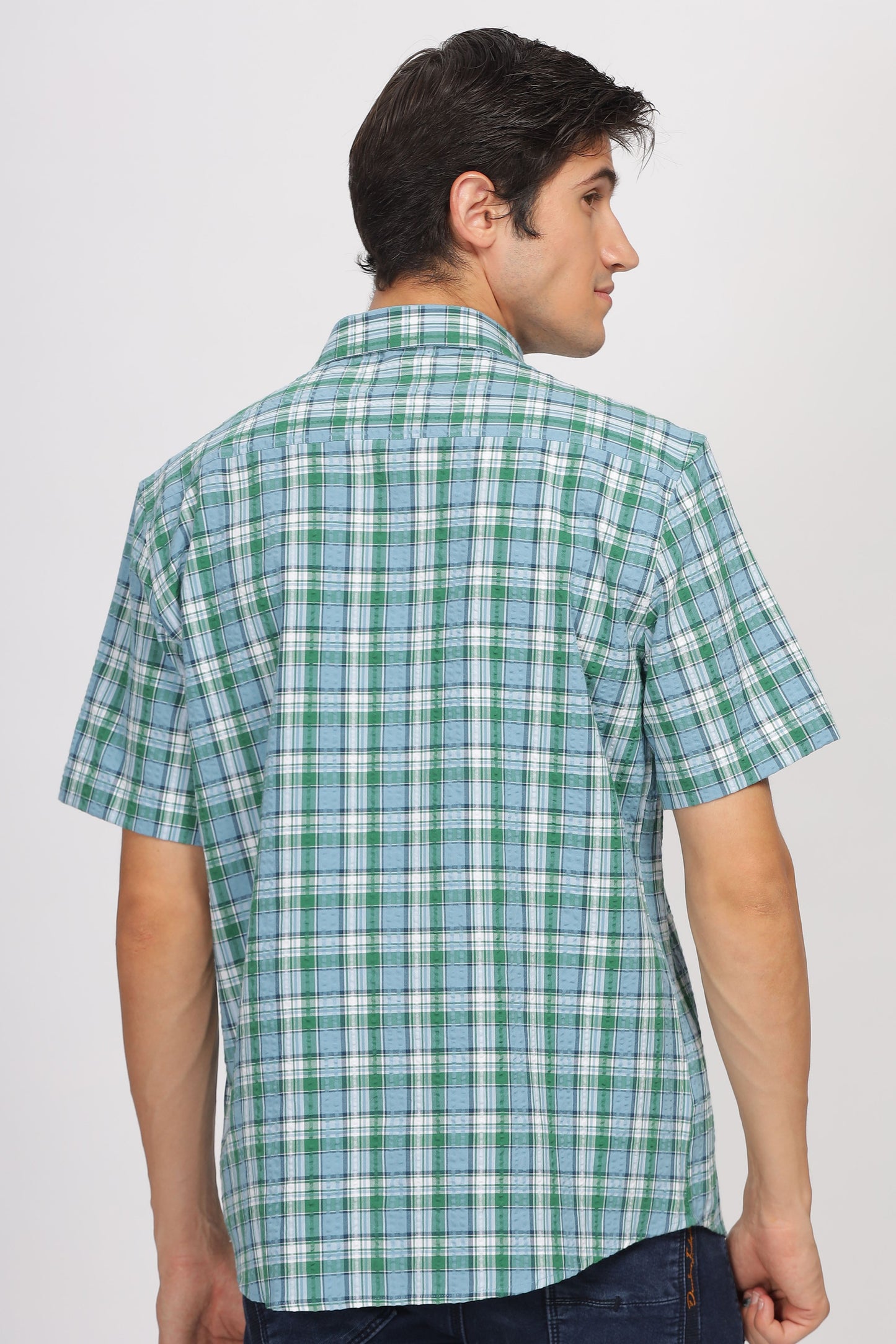 Uri Multicolor Seersucker Checked Half Sleeve Shirt - Kashyap Global Lifestyles LLP