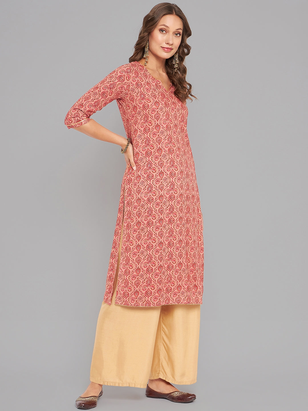Women Pink Kurta With Lace - Kashyap Global Lifestyles LLP
