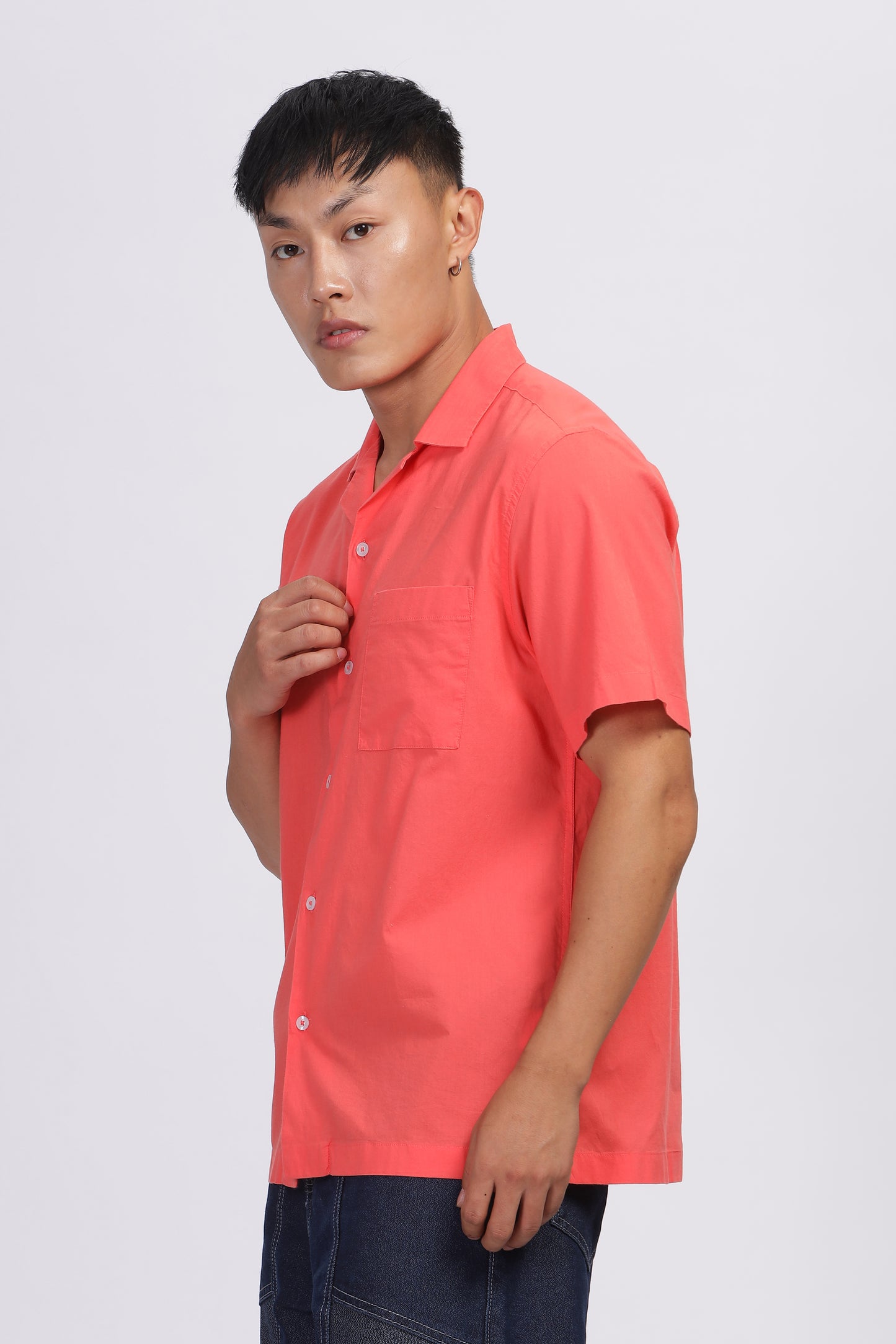 Uri Peach Solid Cuban Collar Shirt - Kashyap Global Lifestyles LLP