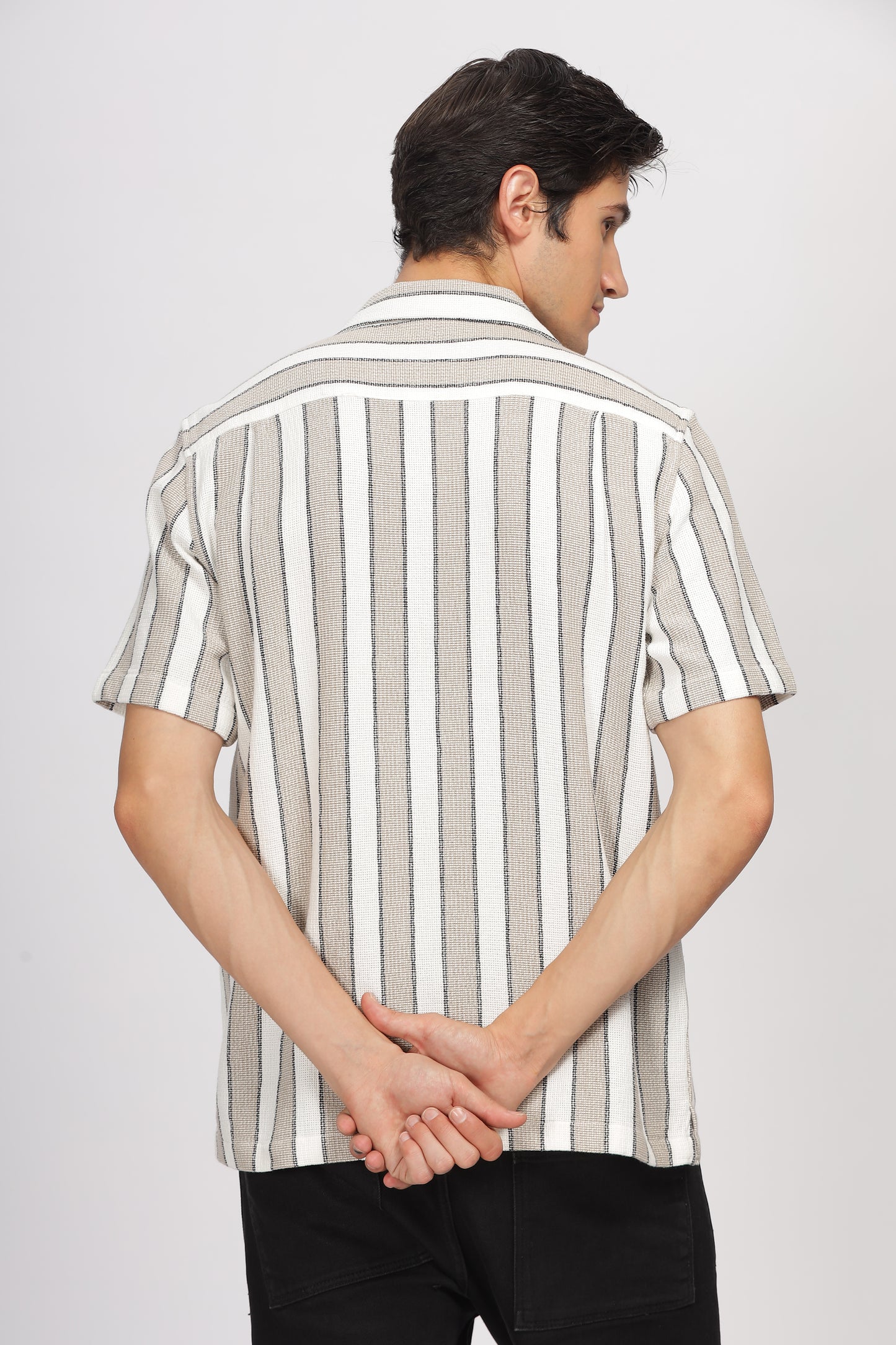 Uri Brown Cuban Collar Matte Weave Shirt