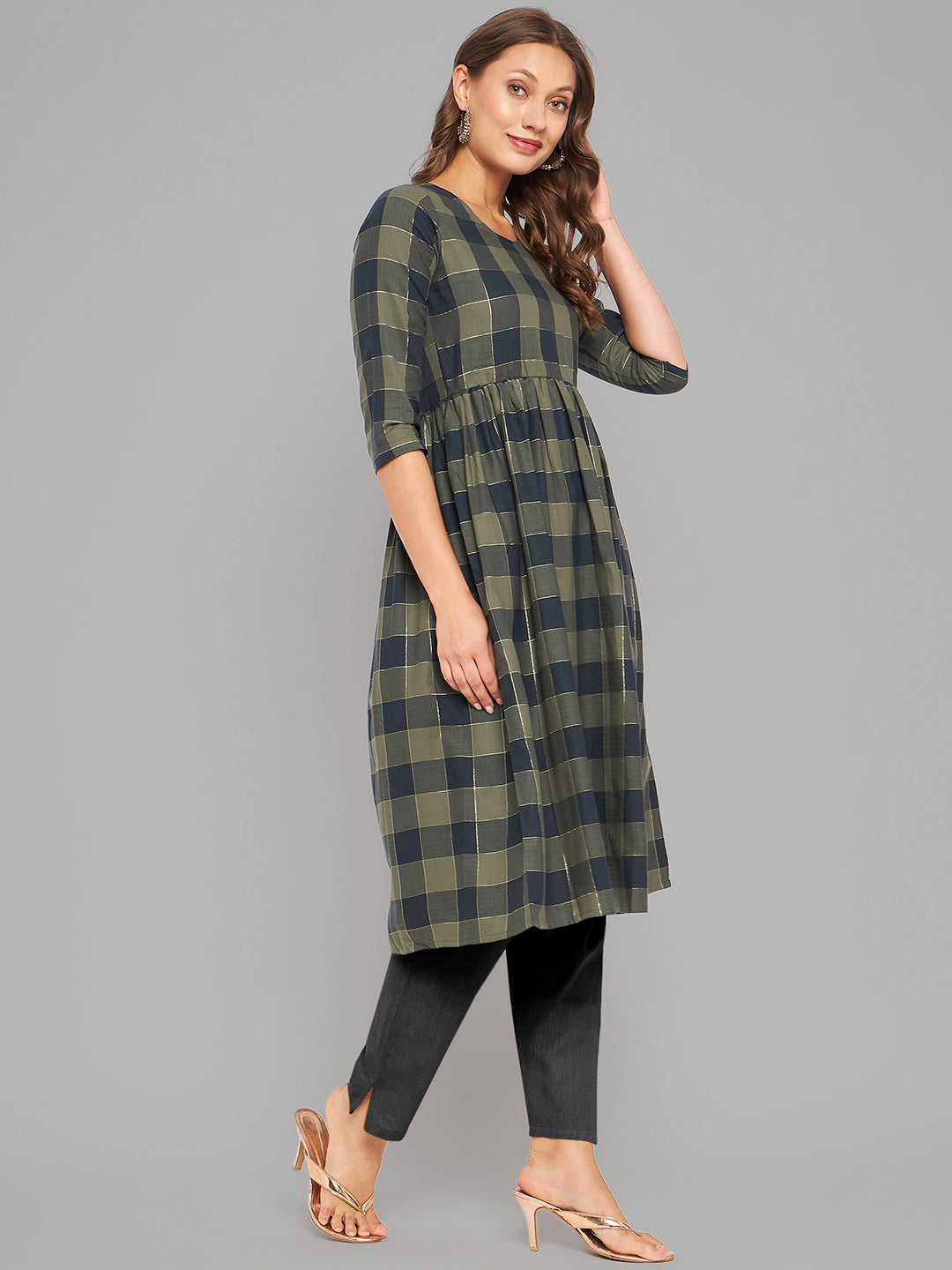 Women Black & Olive Anarkali Kurta - Kashyap Global Lifestyles LLP
