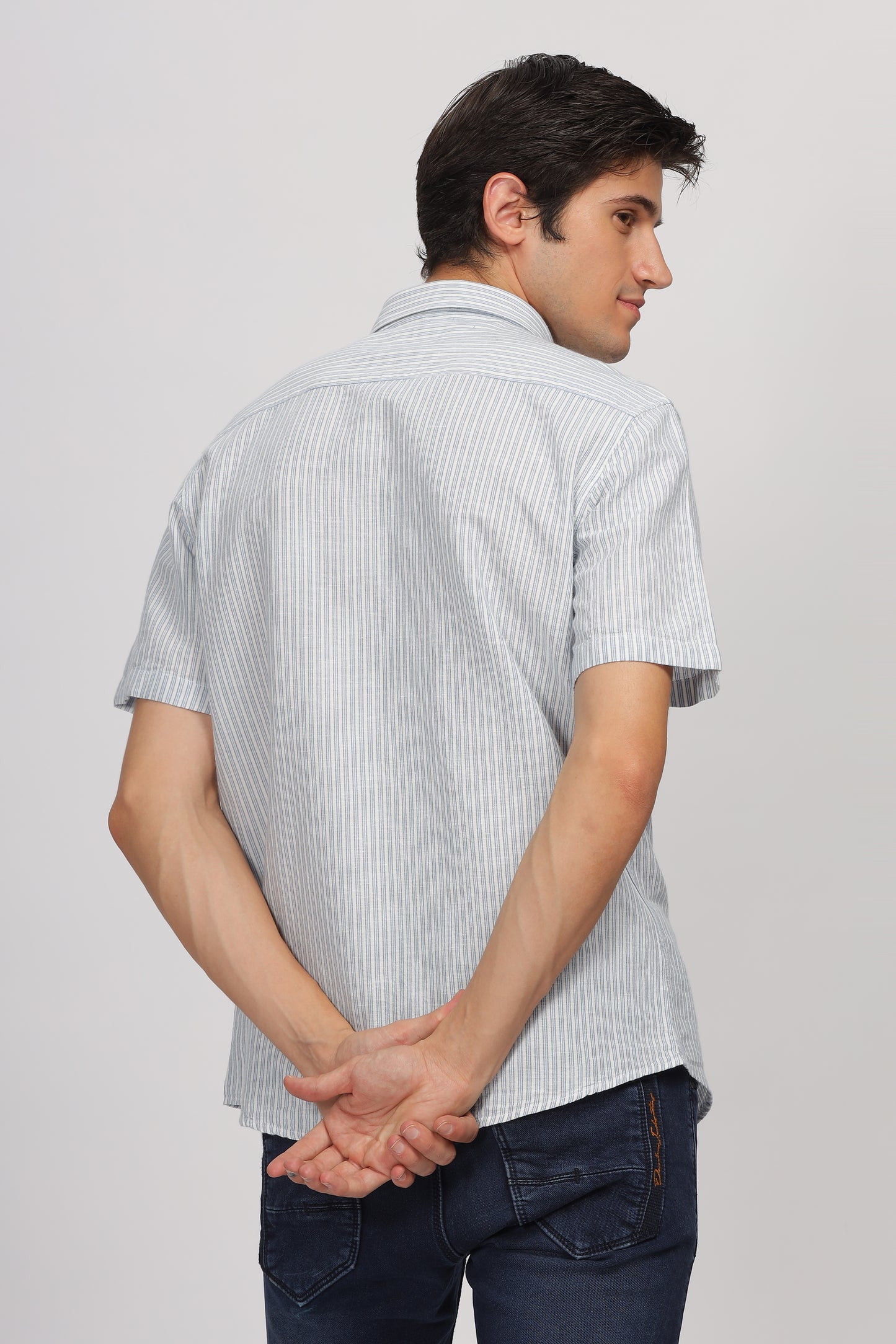 Uri Half Sleeve Linen Striped Shirt
