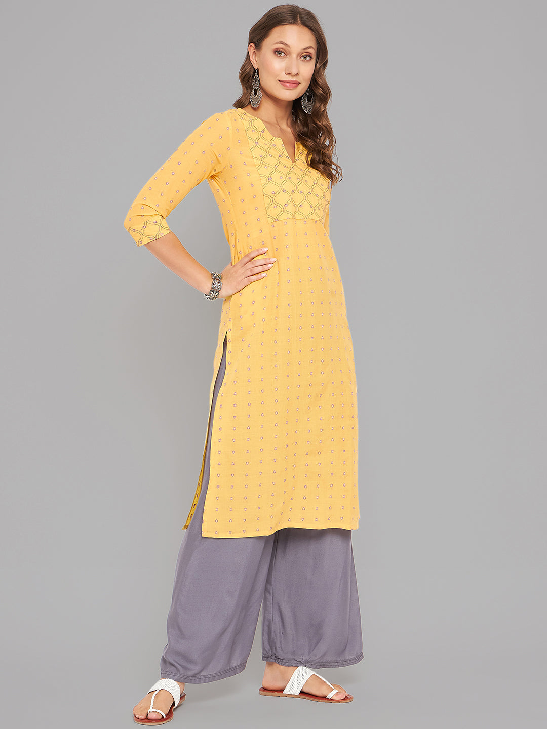 Women Mustard Kurta With Embroidered Yoke - Kashyap Global Lifestyles LLP