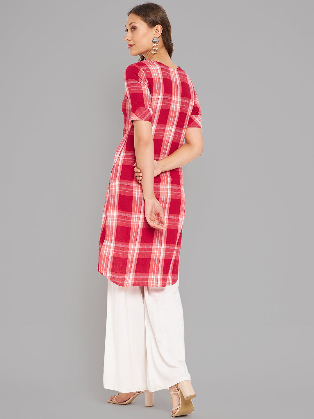Women Red Checkered Kurta - Kashyap Global Lifestyles LLP