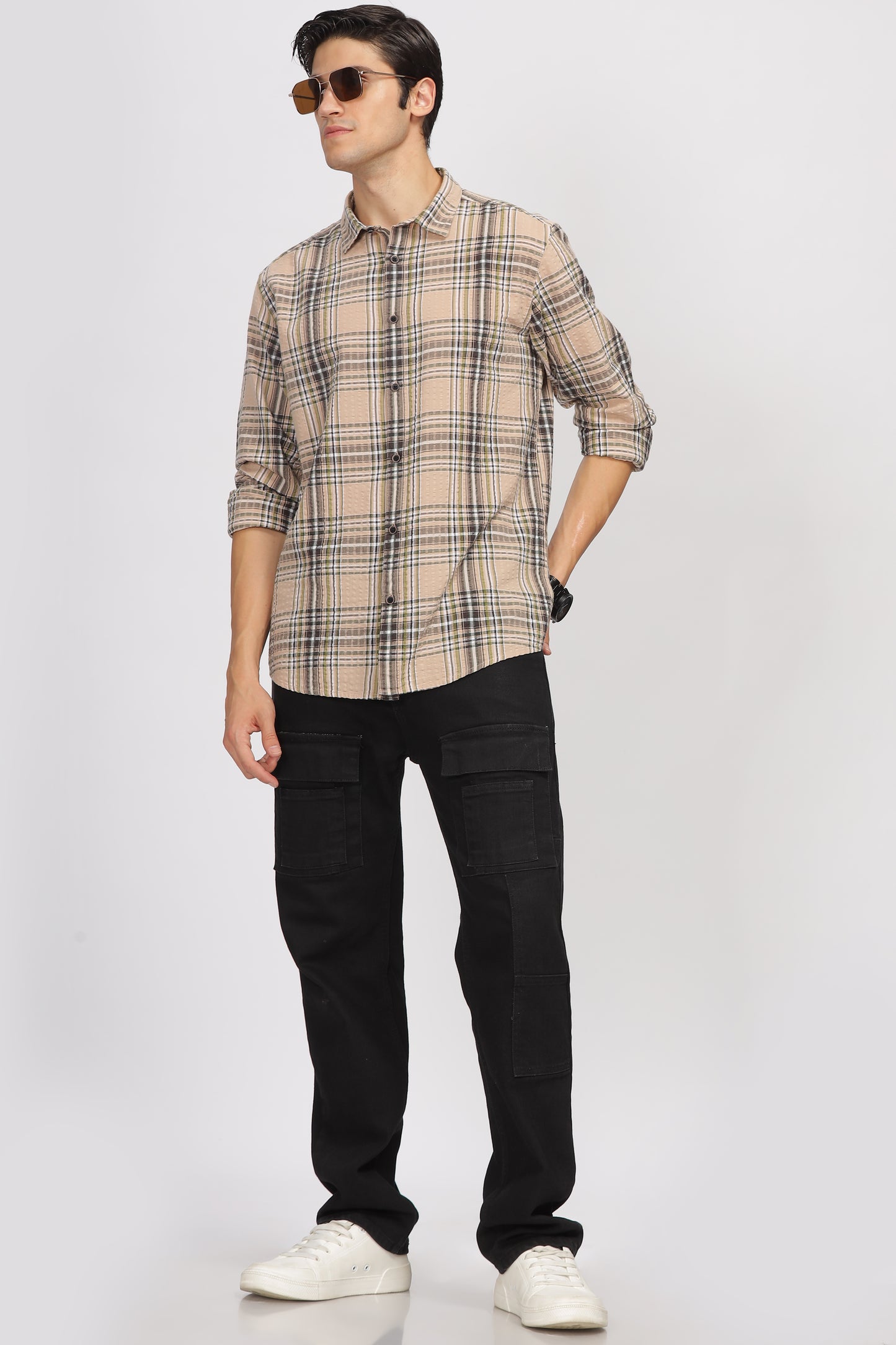 Uri Seersucker Cotton Checked Shirt
