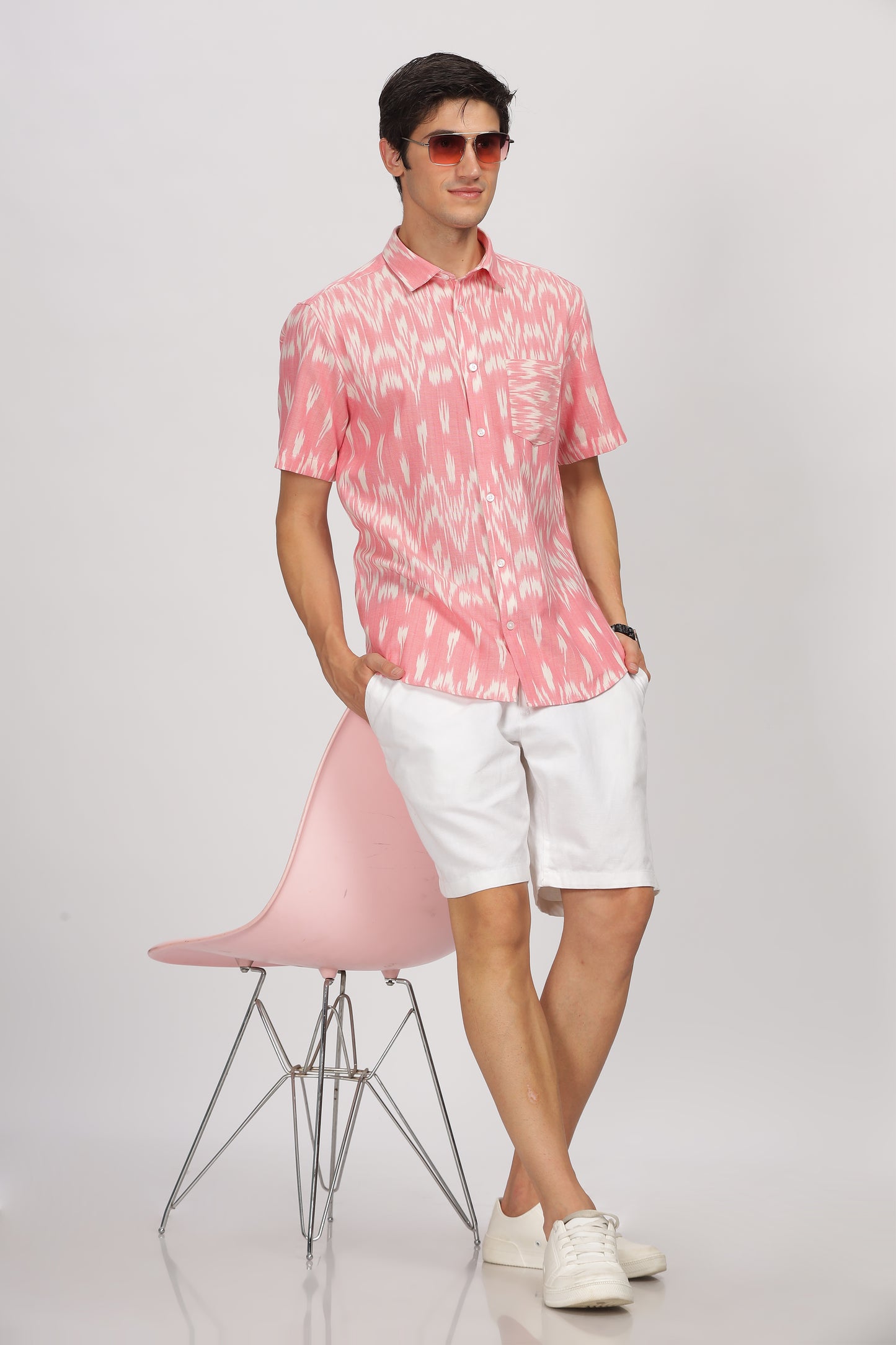 Uri Pink Ikat Regular Fit Casual Shirt