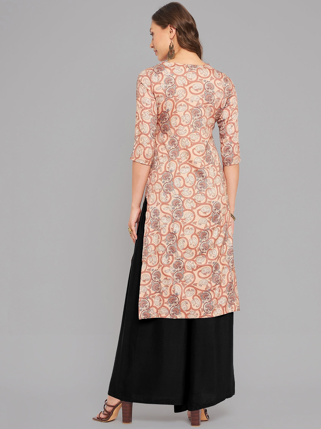 Women Brown Printed Straight Kurta - Kashyap Global Lifestyles LLP