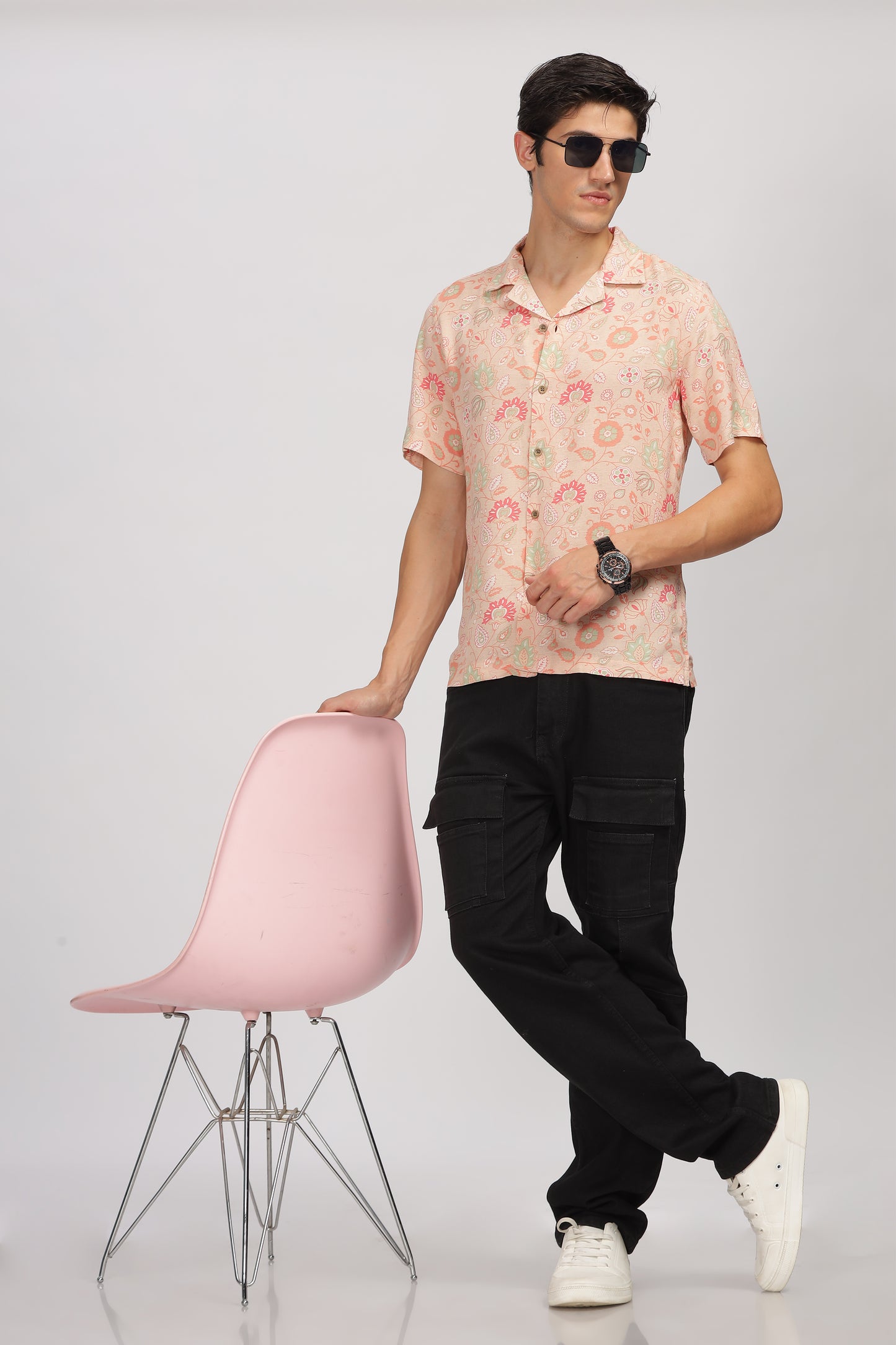 Uri Peach Printed Cuban Collar Shirt - Kashyap Global Lifestyles LLP