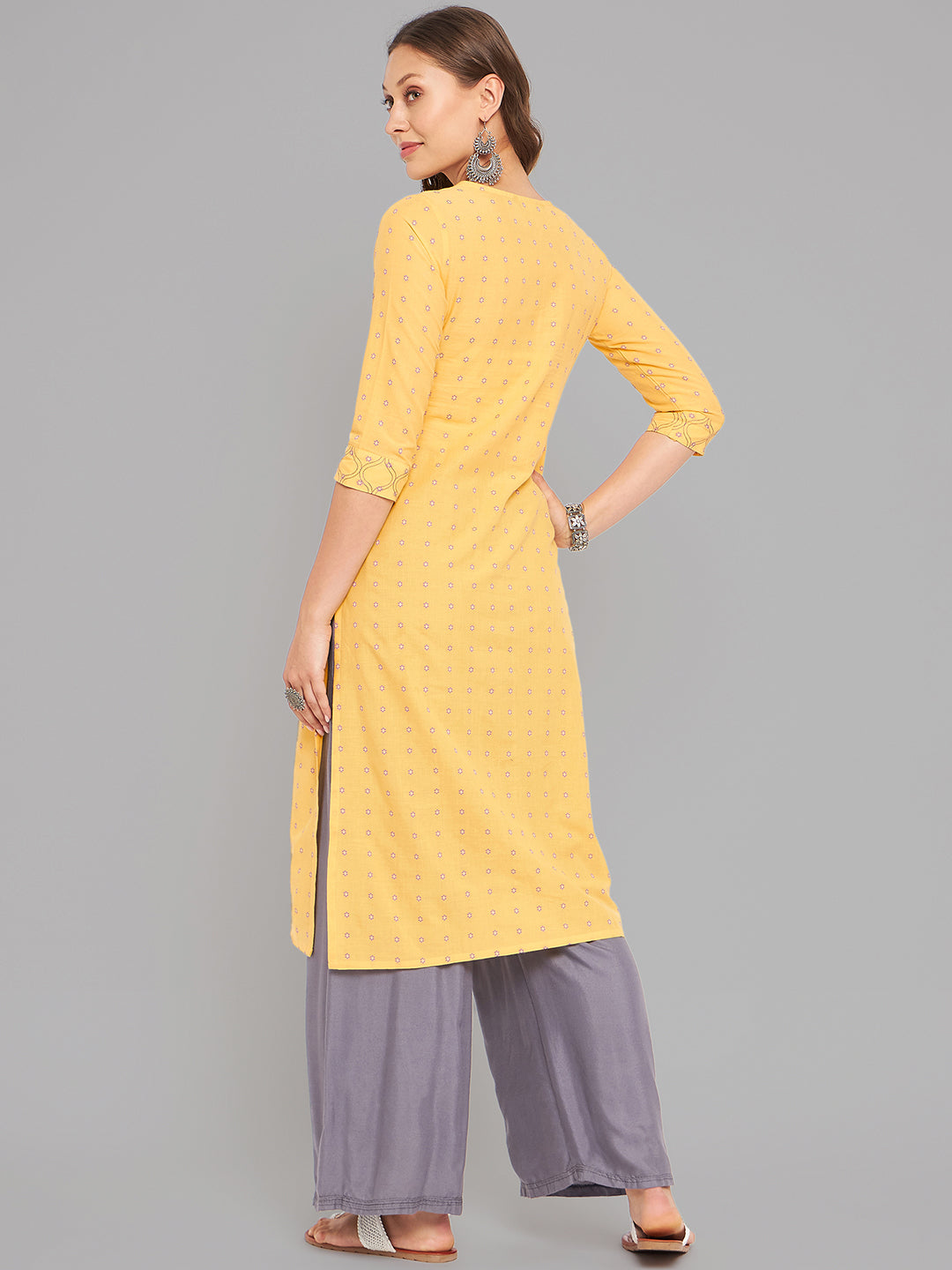 Women Mustard Kurta With Embroidered Yoke - Kashyap Global Lifestyles LLP