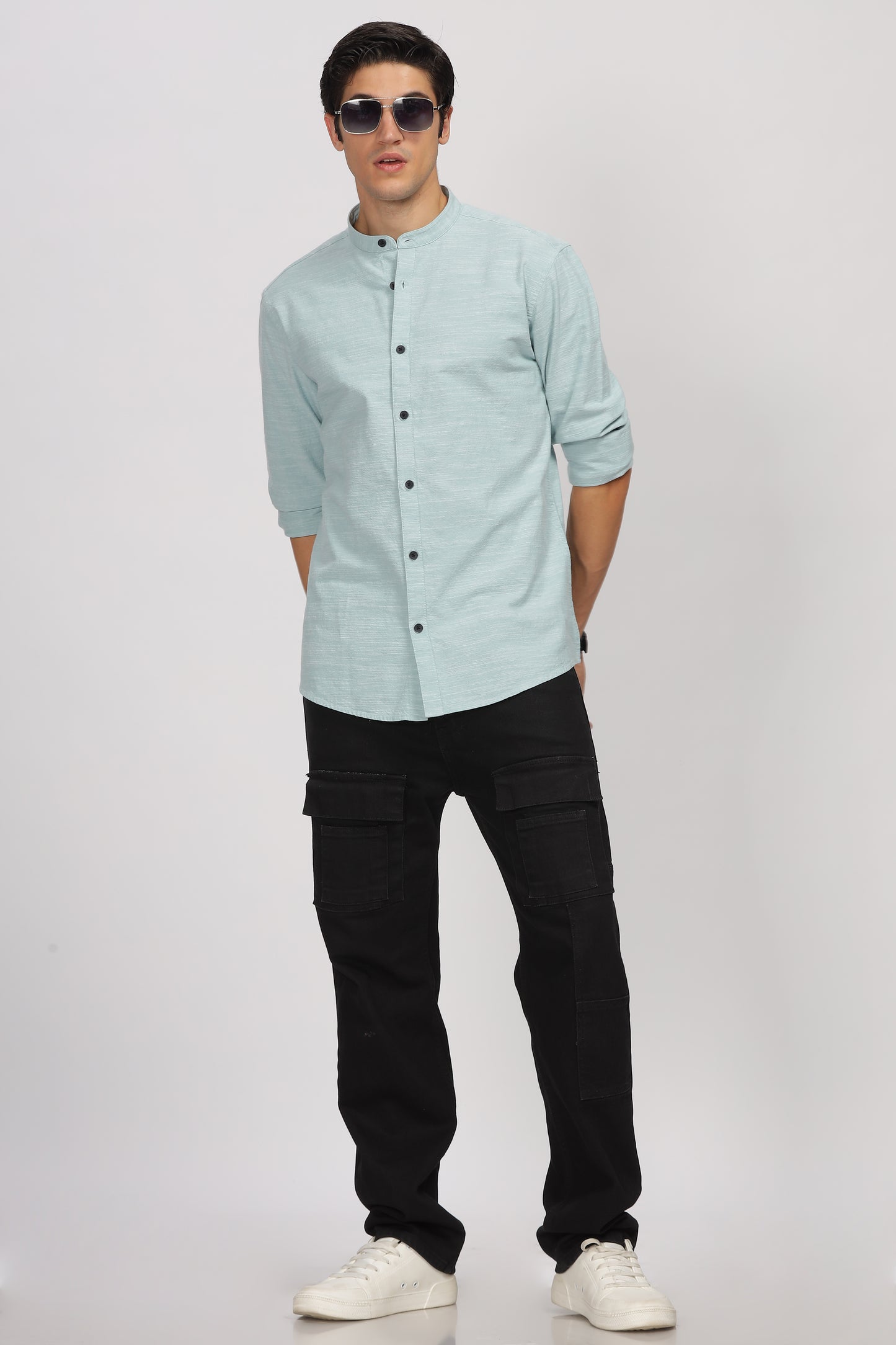 Uri Blue Mandarin Collar Shirt