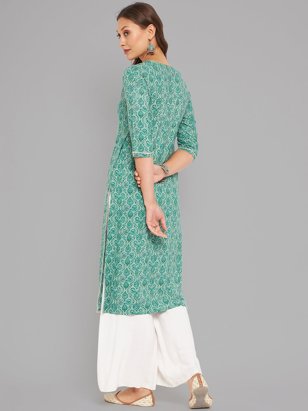 Women Green Kurta With Lace - Kashyap Global Lifestyles LLP