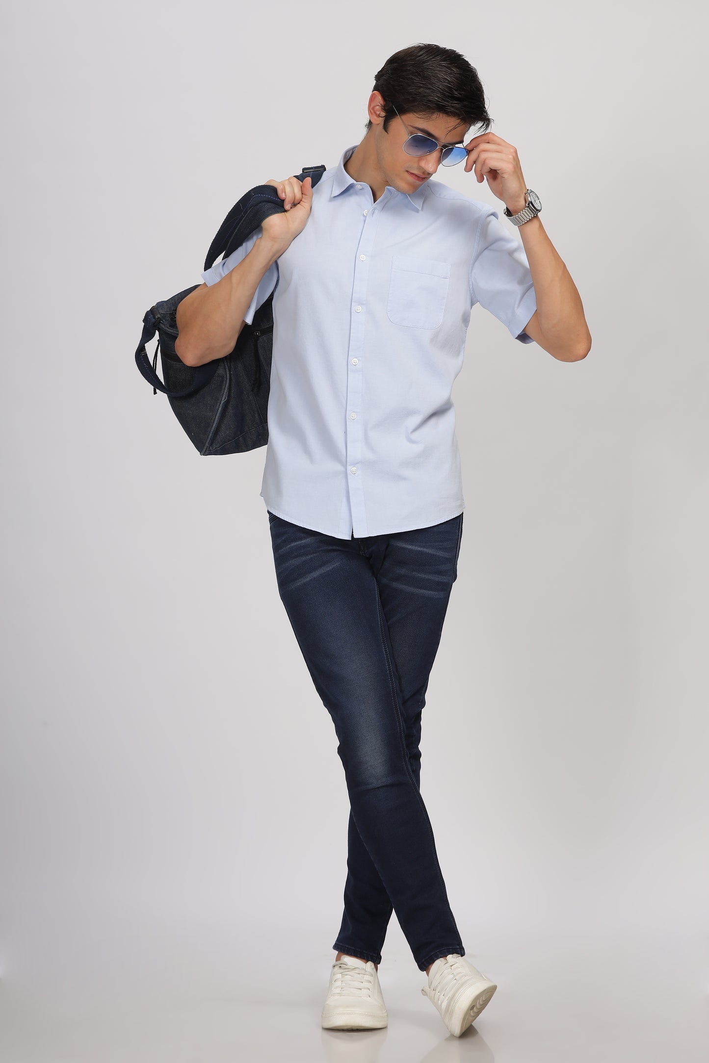 Uri Half Sleeve Sky Blue Oxford Shirt