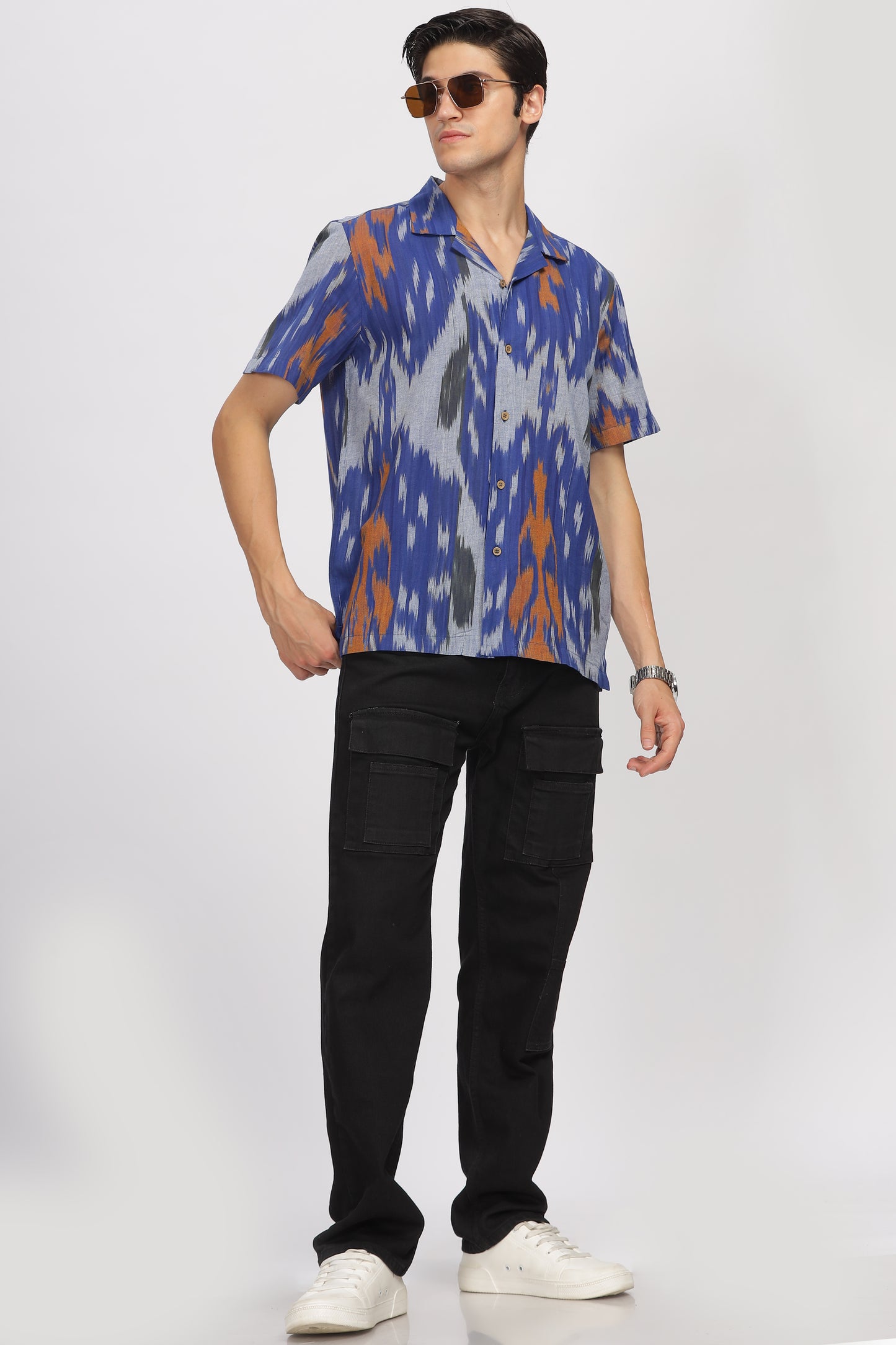 Uri Cuban Collar Multicolor Ikat Casual Shirt