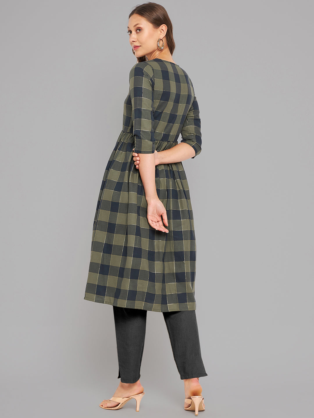 Women Black & Olive Anarkali Kurta - Kashyap Global Lifestyles LLP