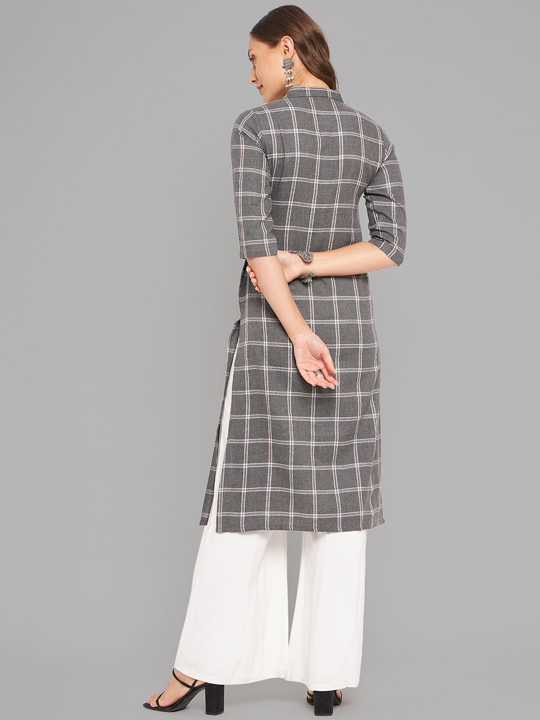Women Grey Collar Neck Kurta - Kashyap Global Lifestyles LLP