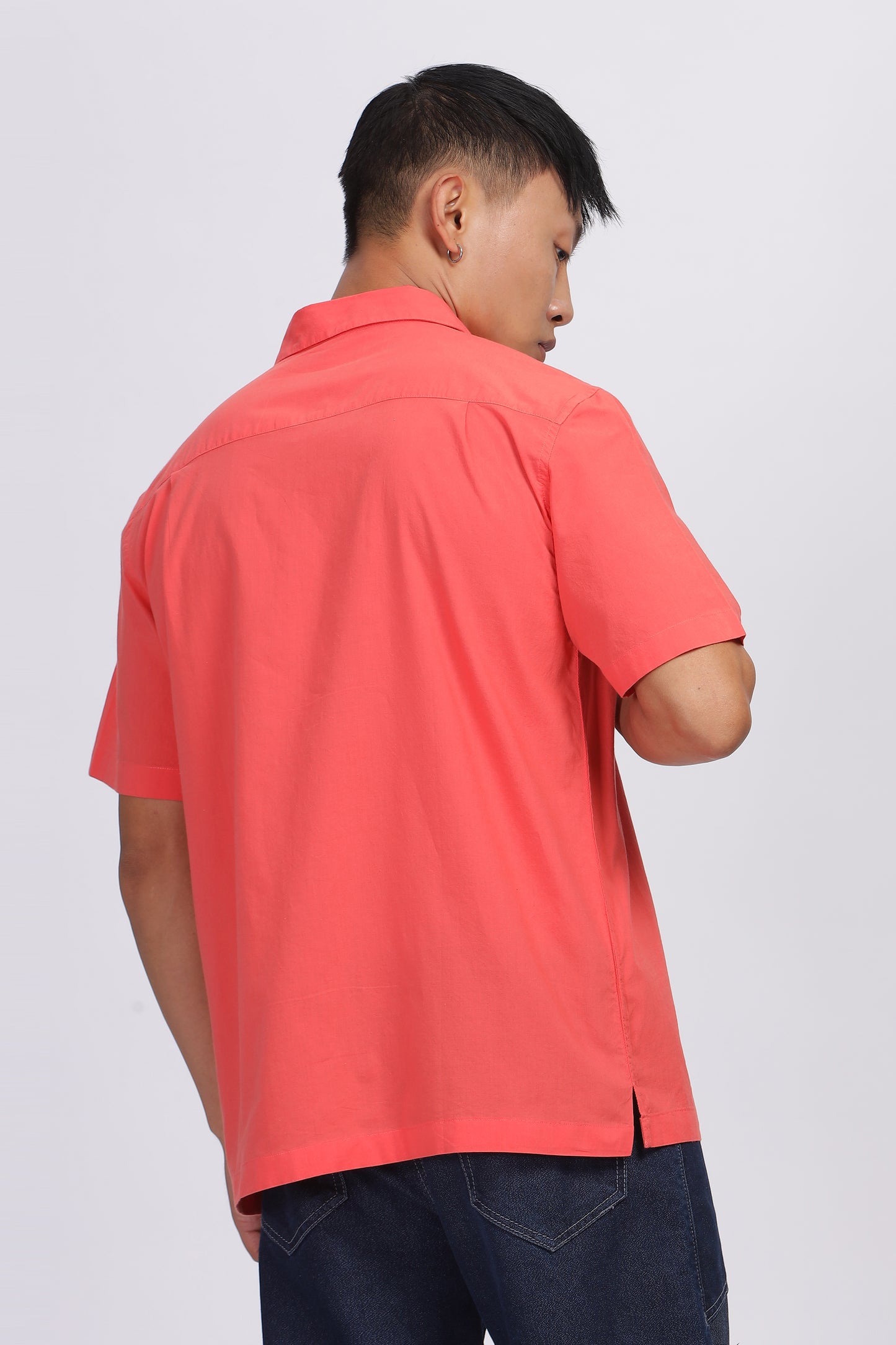 Uri Peach Solid Cuban Collar Shirt - Kashyap Global Lifestyles LLP
