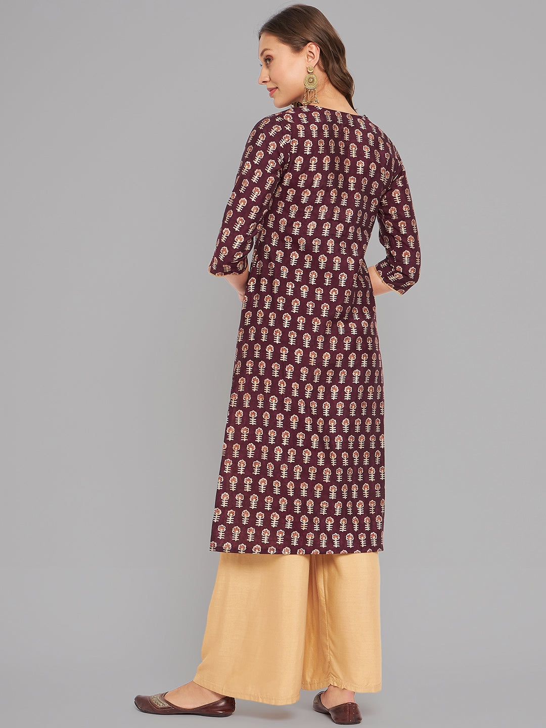Women Purple Printed Kurta With Lace - Kashyap Global Lifestyles LLP