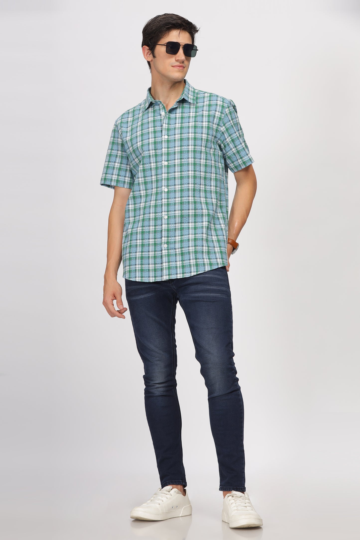Uri Multicolor Seersucker Checked Half Sleeve Shirt - Kashyap Global Lifestyles LLP