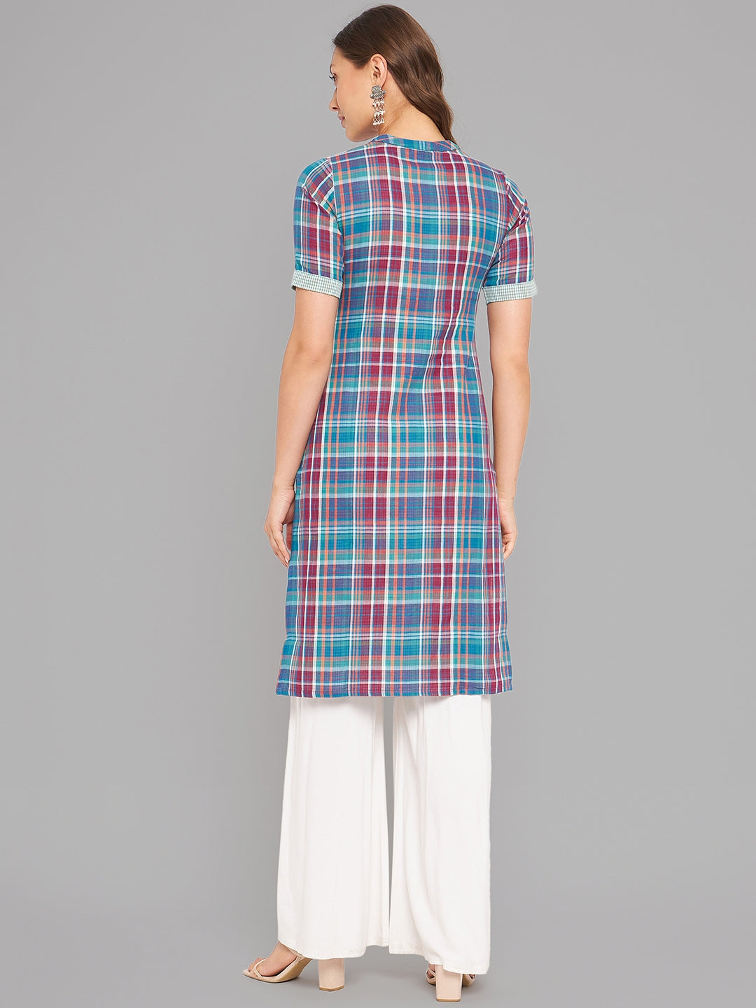 Women Mandrian Collar Short Sleeve Kurta - Kashyap Global Lifestyles LLP