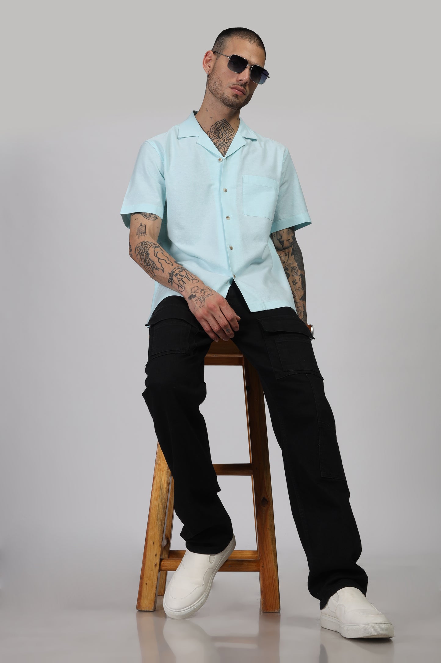 Uri Cuban Collar Turquoise Oxford Shirt - Kashyap Global Lifestyles LLP