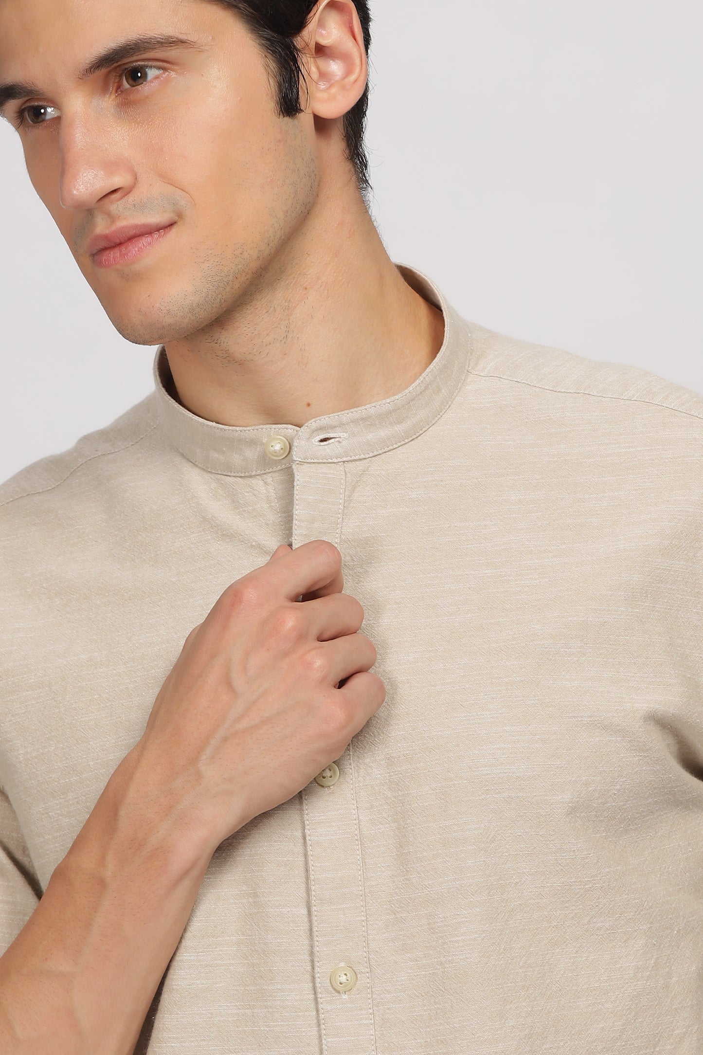 Uri Beige Mandarin Collar Shirt