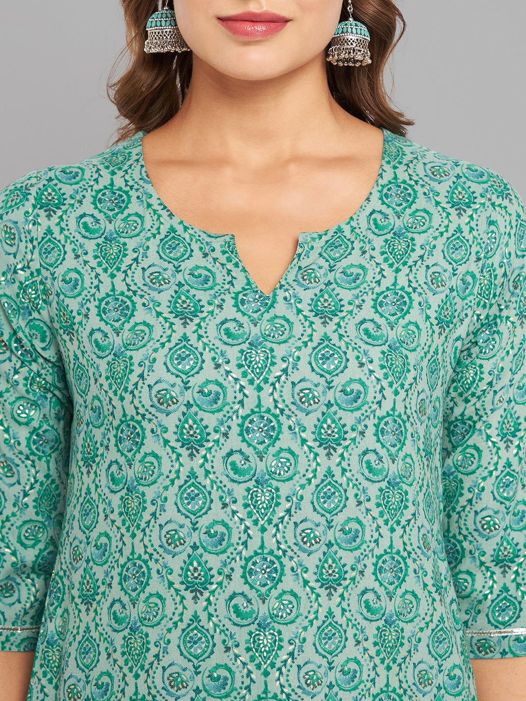 Women Green Kurta With Lace - Kashyap Global Lifestyles LLP