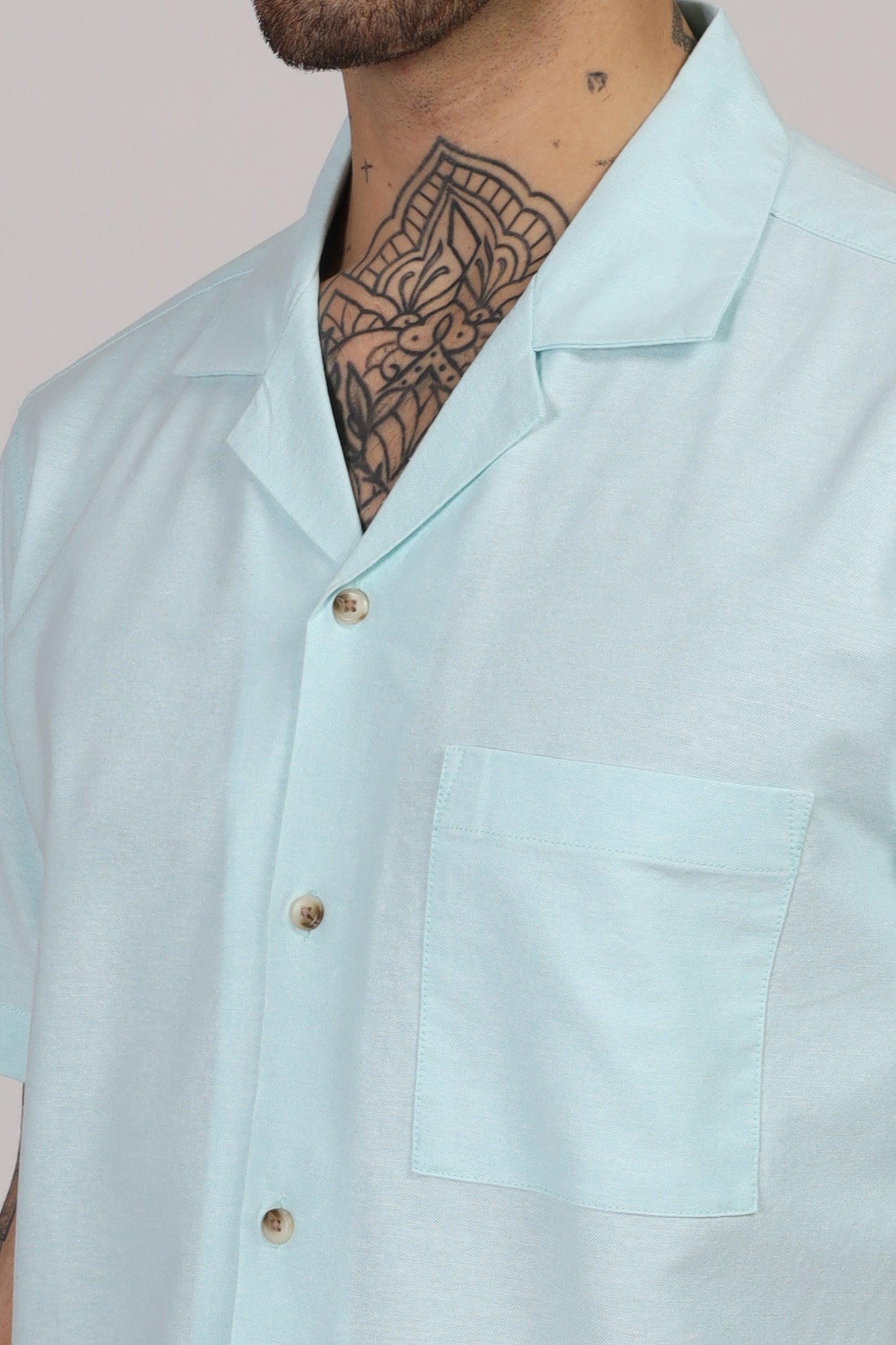 Uri Cuban Collar Turquoise Oxford Shirt - Kashyap Global Lifestyles LLP