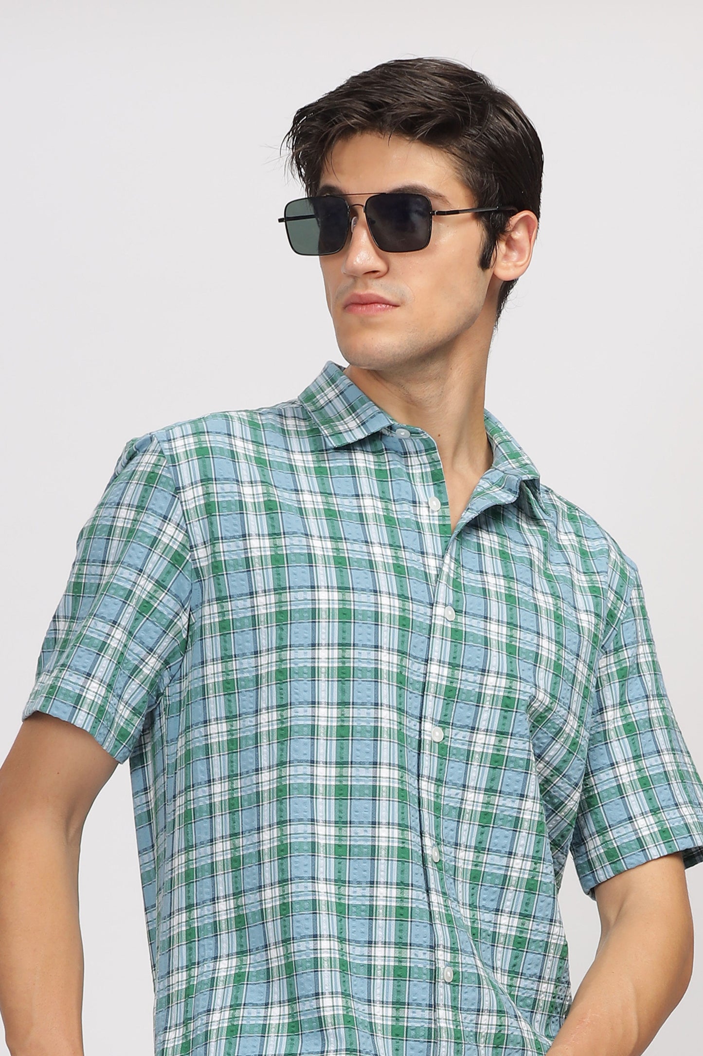 Uri Multicolor Seersucker Checked Half Sleeve Shirt - Kashyap Global Lifestyles LLP