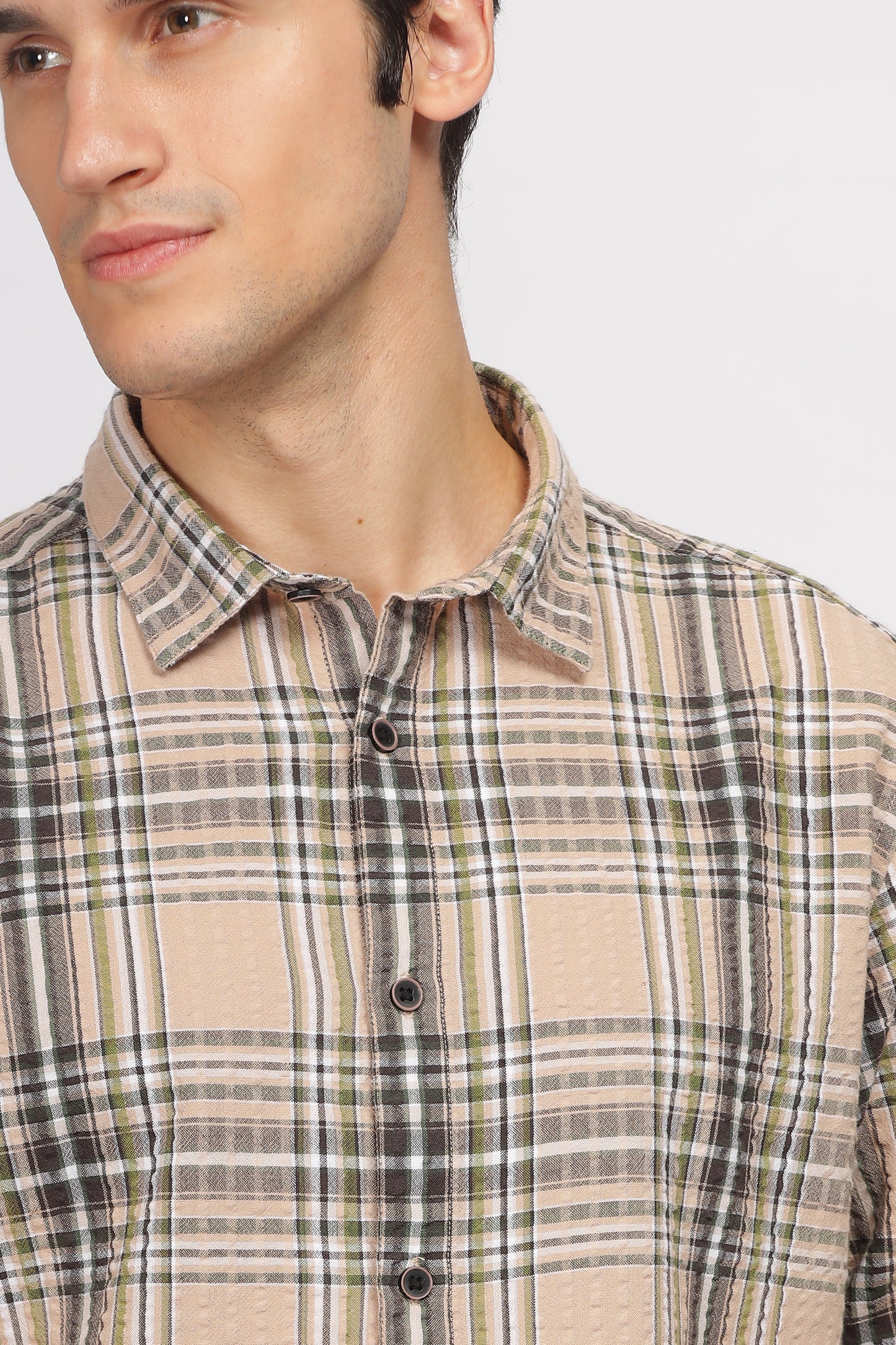 Uri Seersucker Cotton Checked Shirt