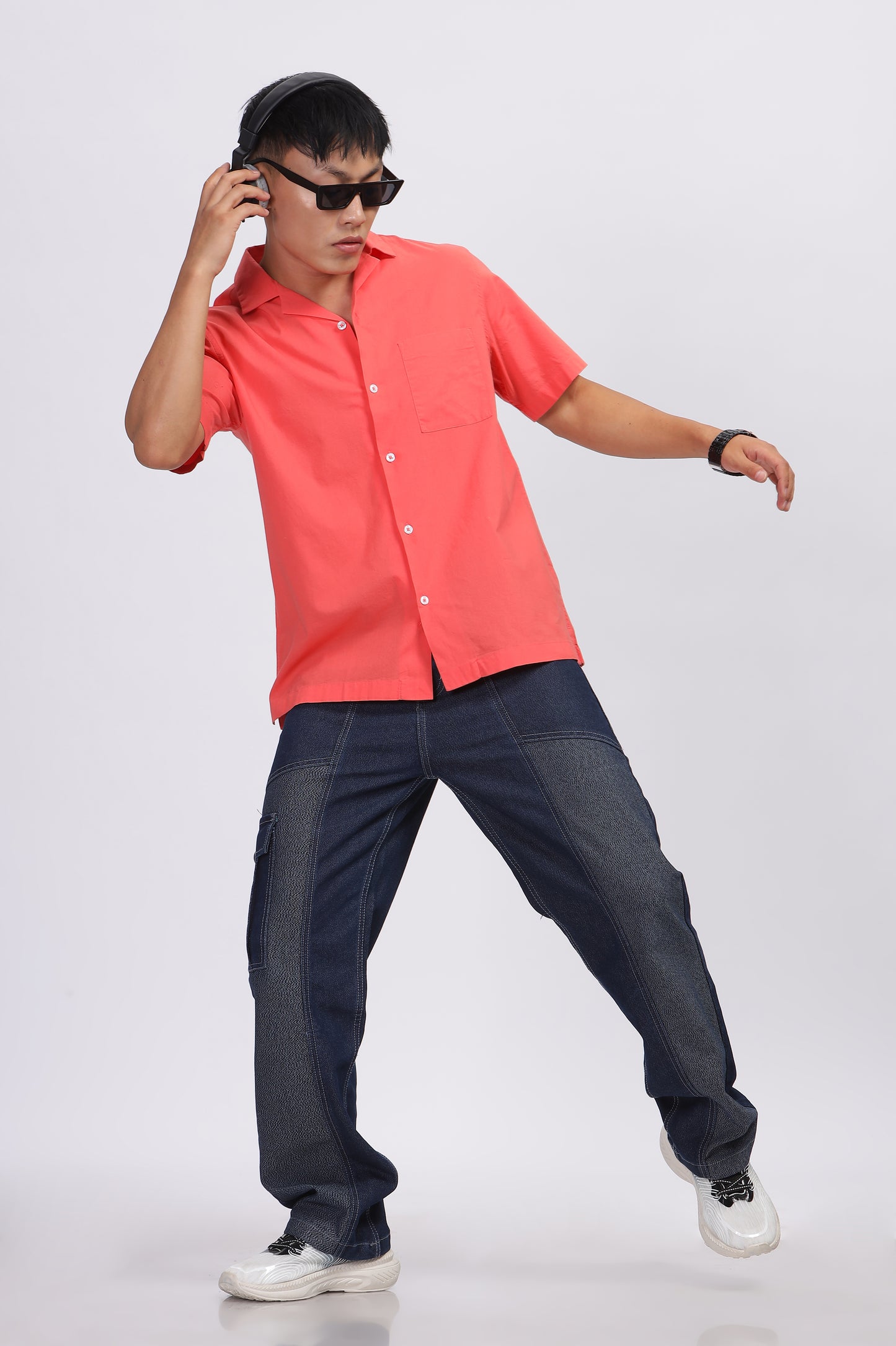 Uri Peach Solid Cuban Collar Shirt - Kashyap Global Lifestyles LLP