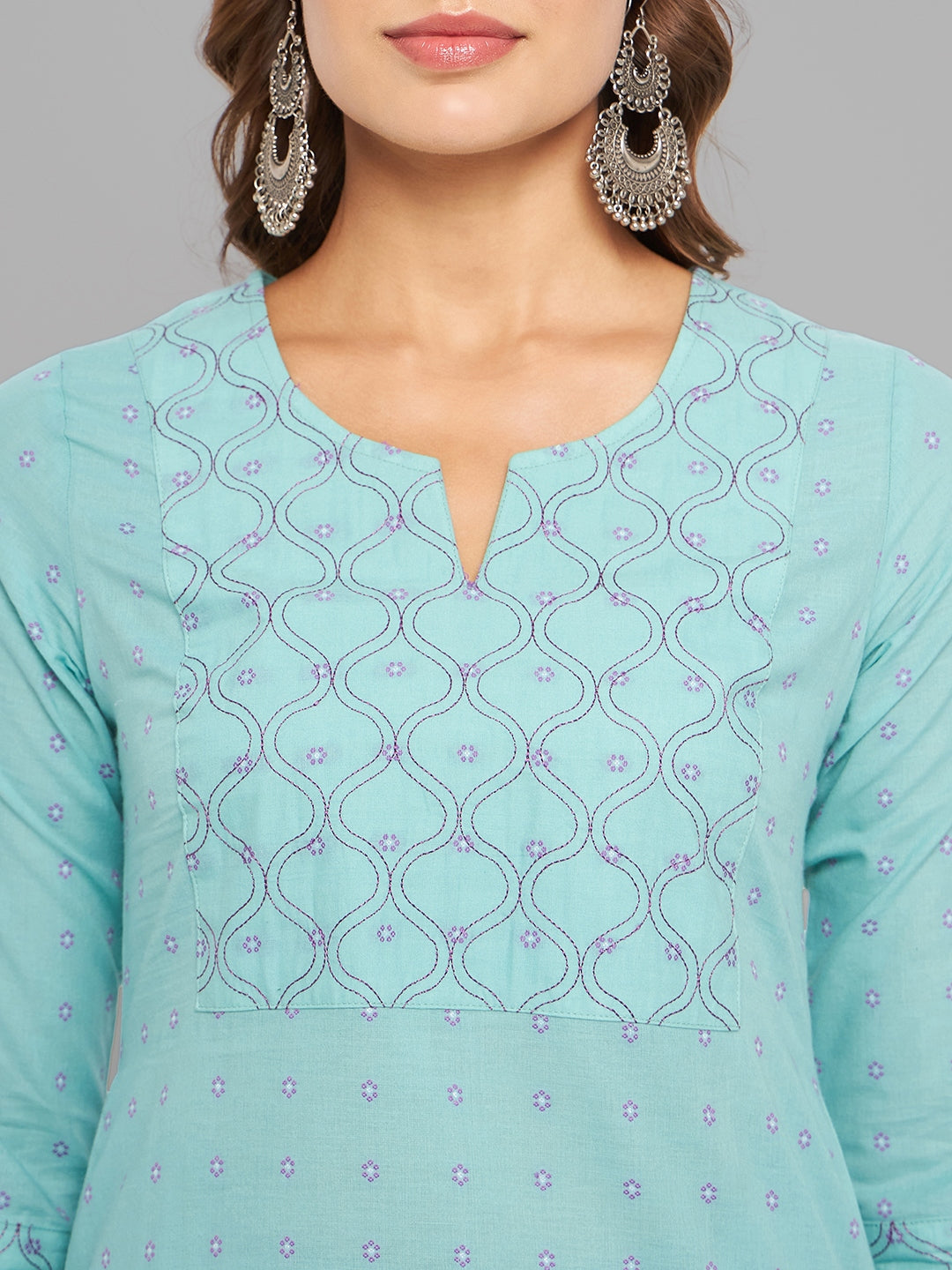 Women Sea Green Kurta With Embroidered Yoke - Kashyap Global Lifestyles LLP