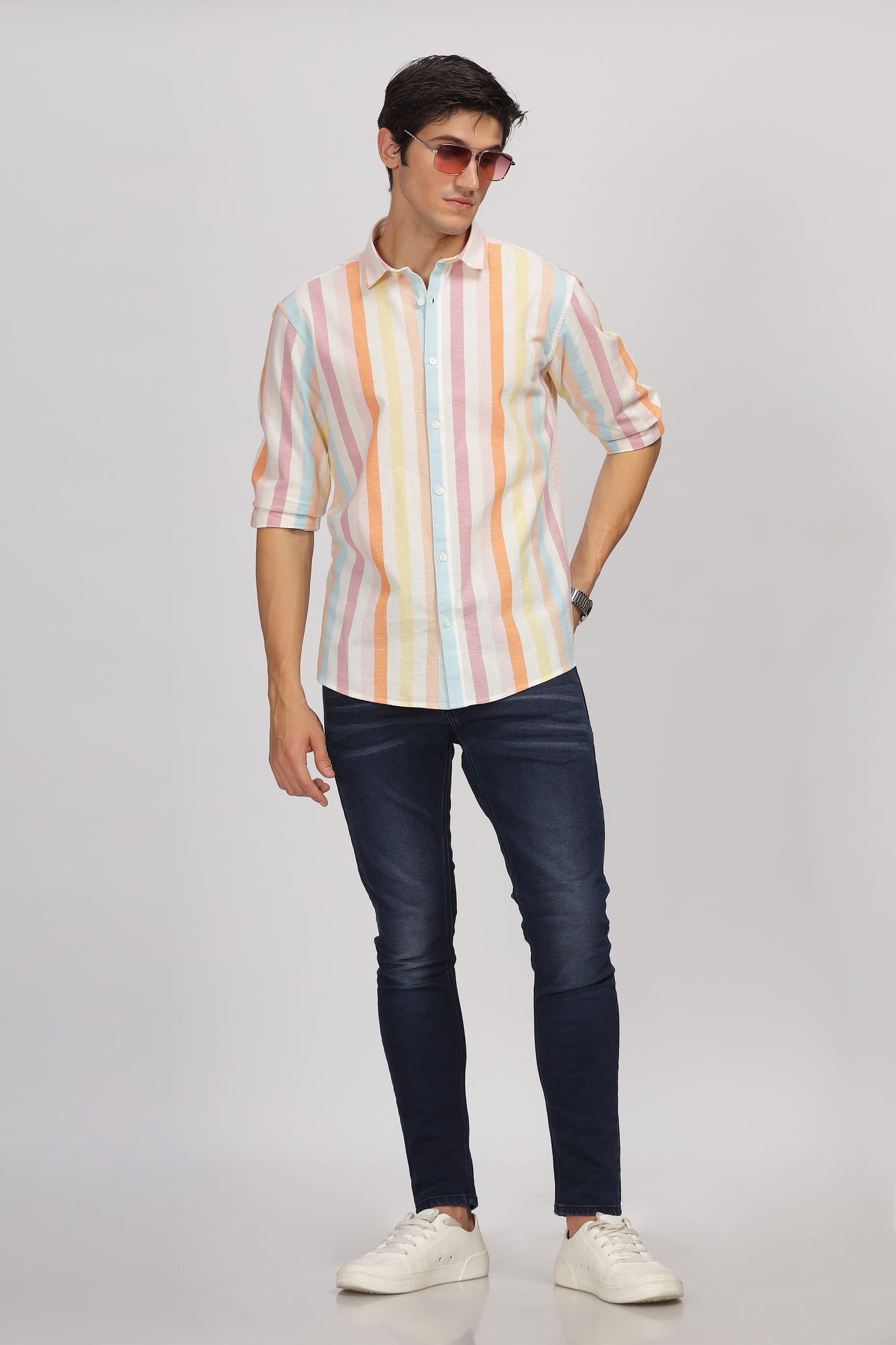 Uri Linen Blend Multicolor Stripe Casual Shirt