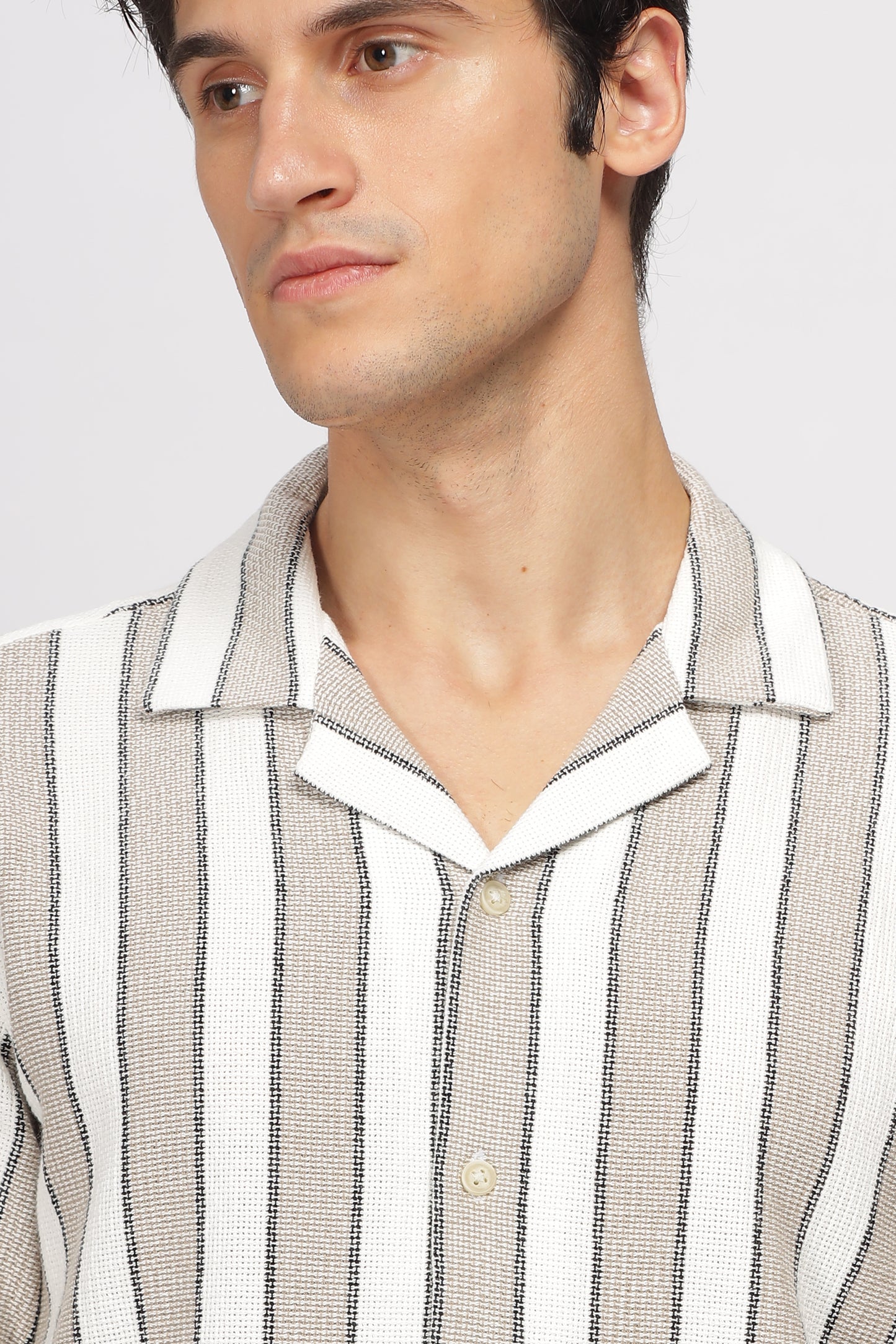 Uri Brown Cuban Collar Matte Weave Shirt