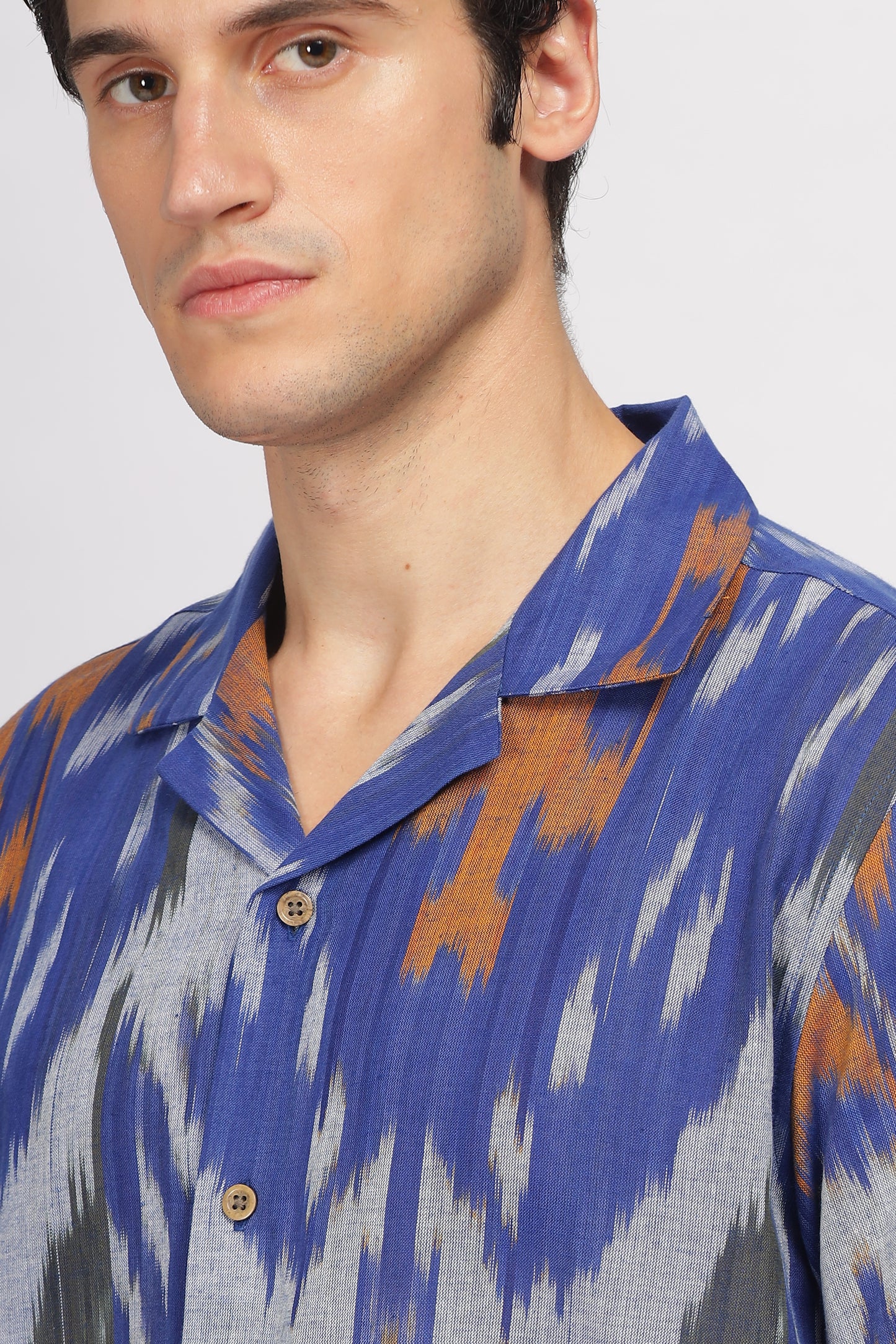 Uri Cuban Collar Multicolor Ikat Casual Shirt