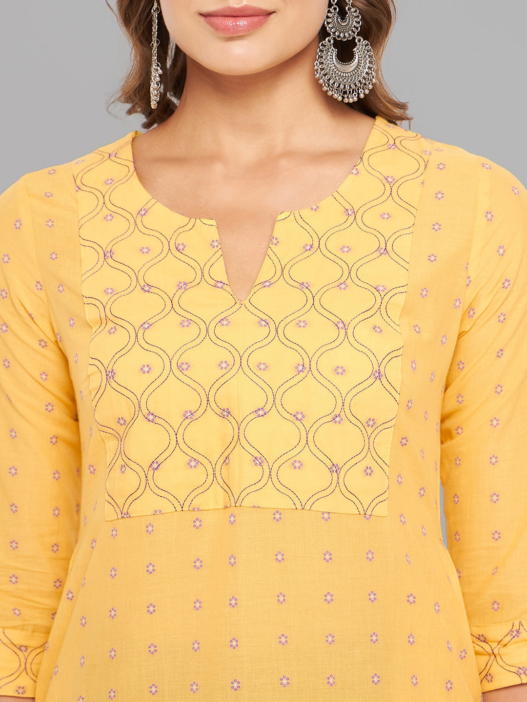 Women Mustard Kurta With Embroidered Yoke - Kashyap Global Lifestyles LLP