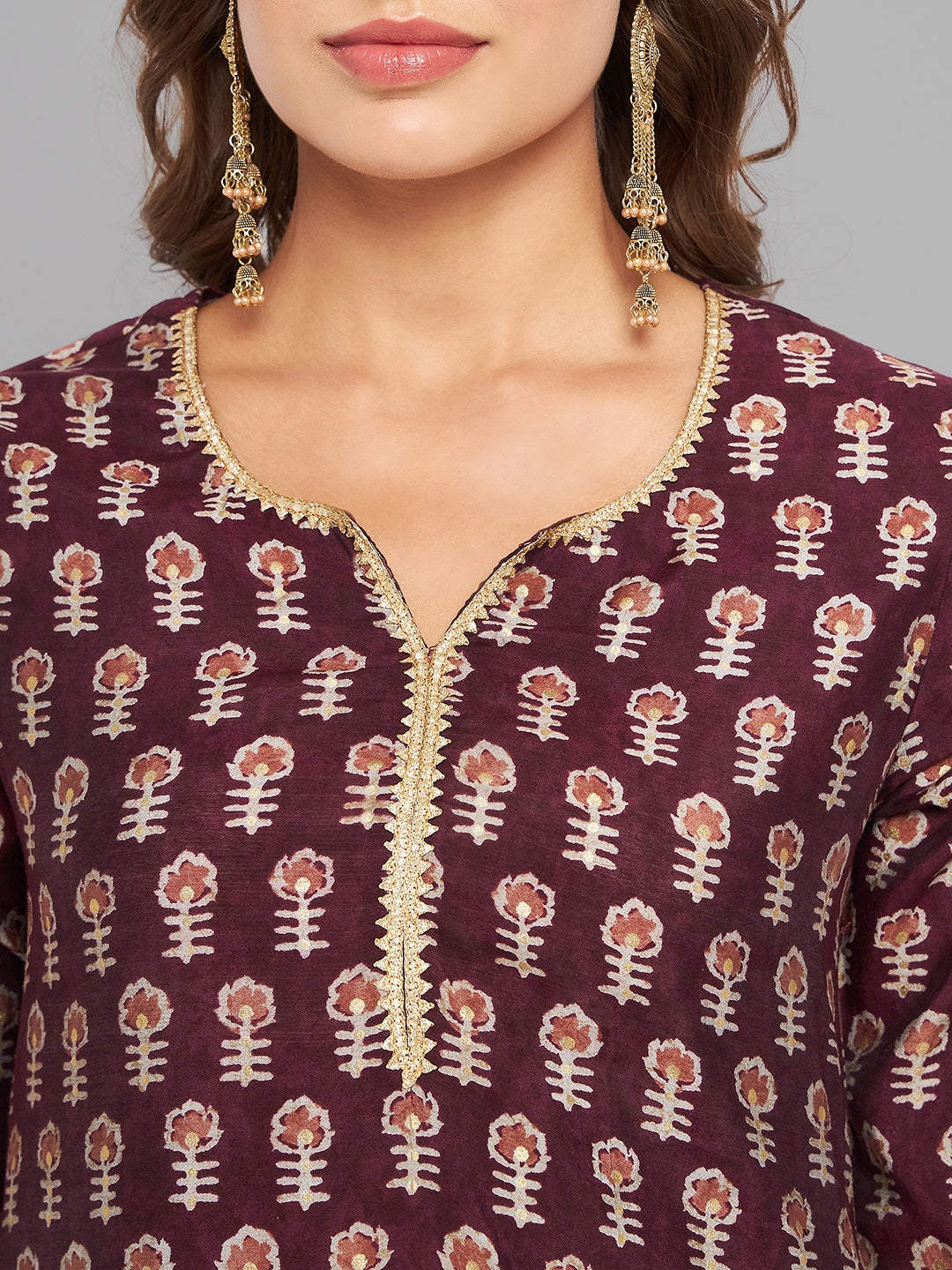 Women Purple Printed Kurta With Lace - Kashyap Global Lifestyles LLP