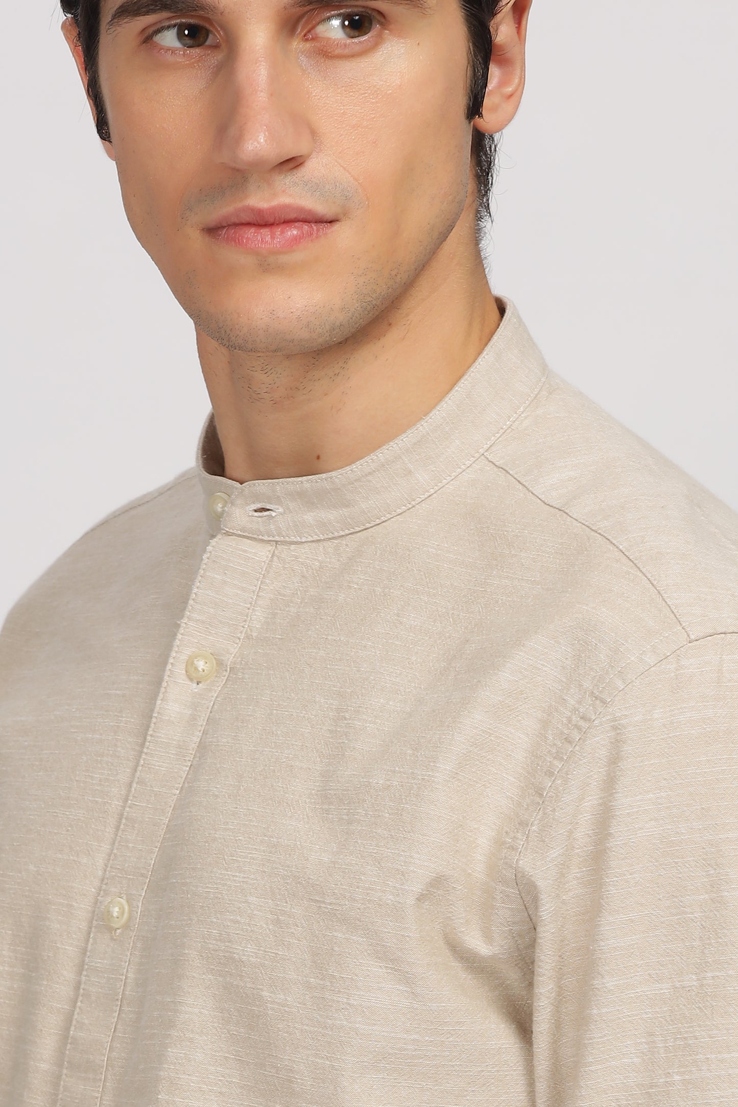 Uri Beige Mandarin Collar Shirt