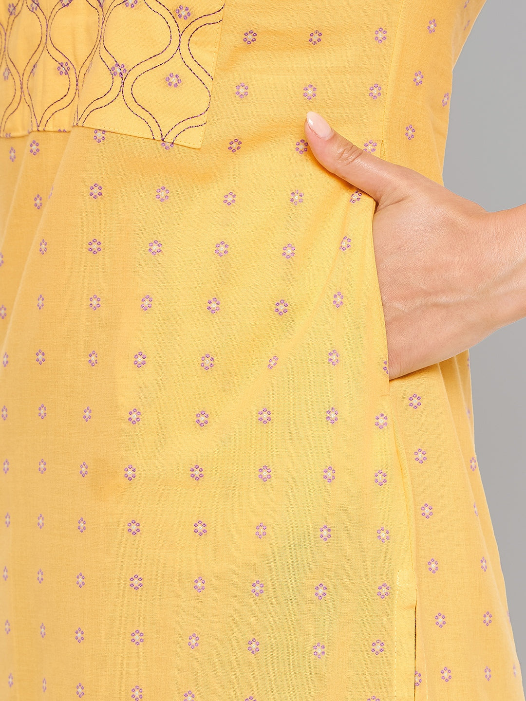 Women Mustard Kurta With Embroidered Yoke - Kashyap Global Lifestyles LLP