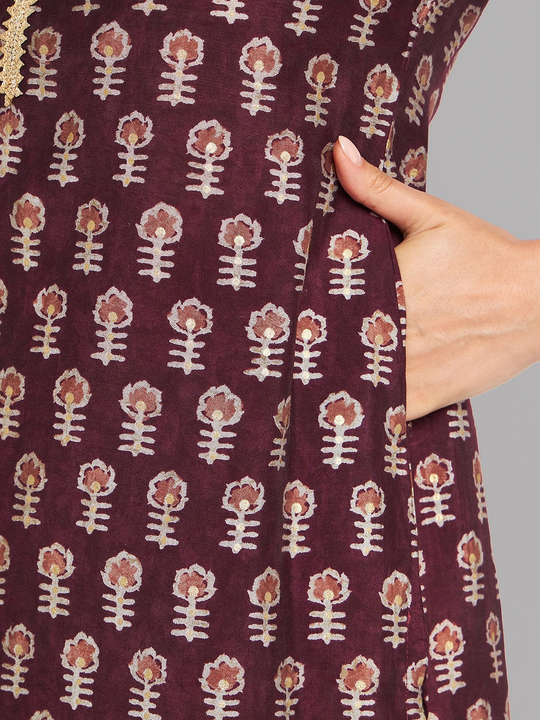 Women Purple Printed Kurta With Lace - Kashyap Global Lifestyles LLP