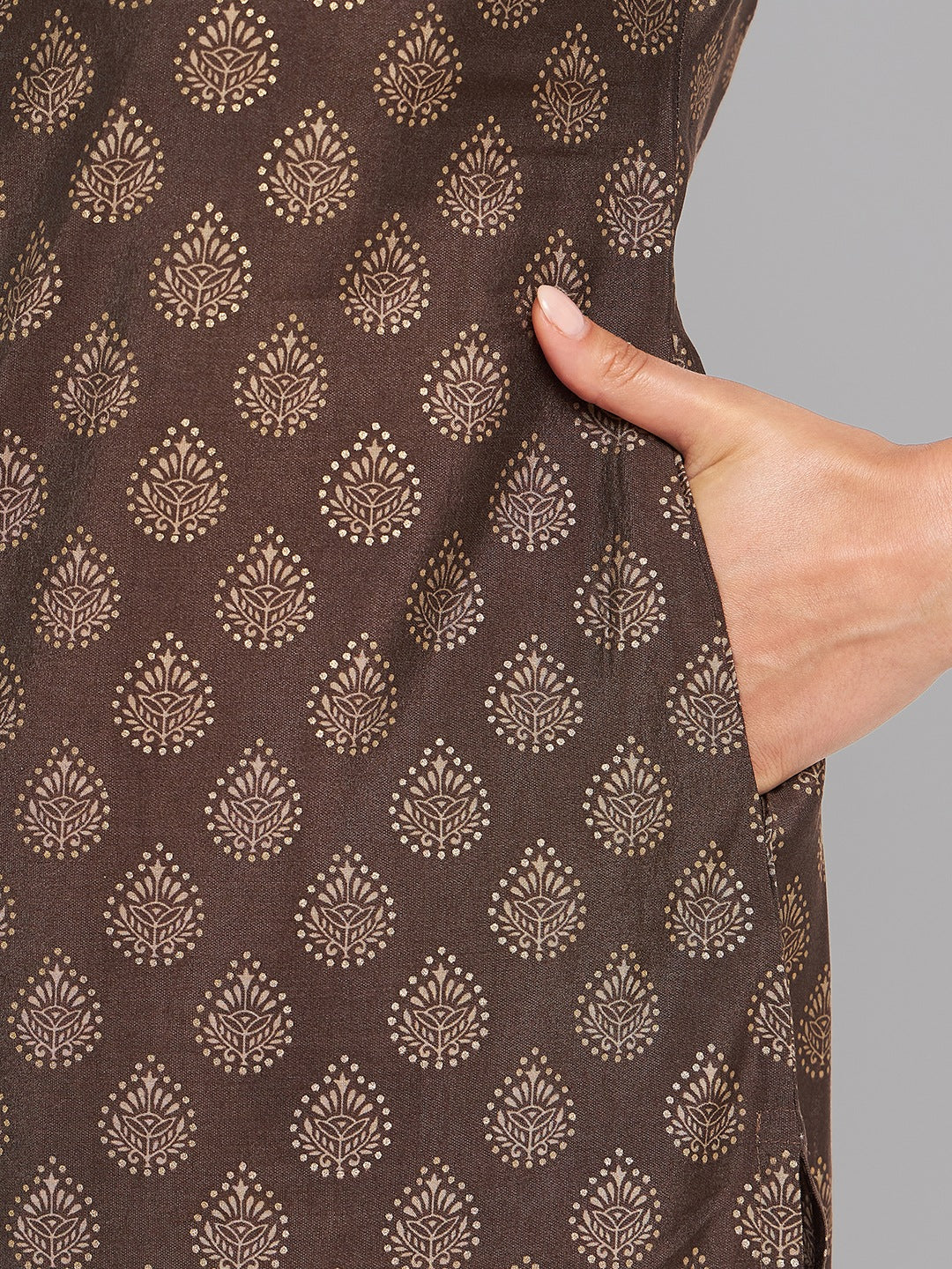 Women Brown Ethnic Motifs Printed Sequinned Kurta - Kashyap Global Lifestyles LLP