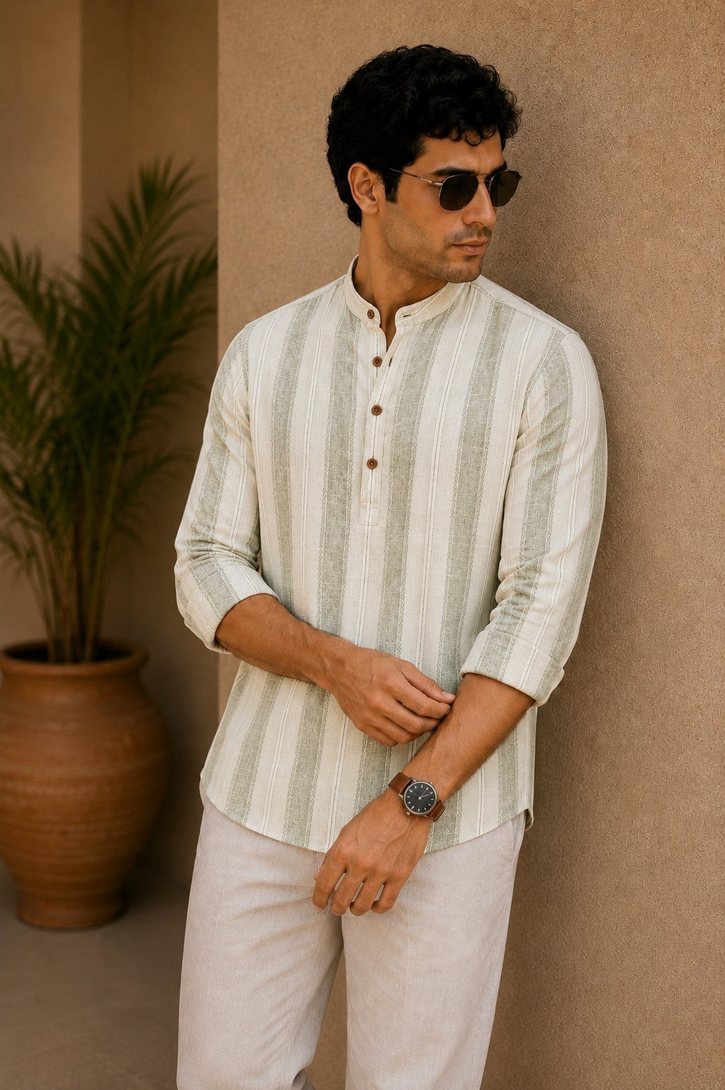 Sage Green Cotton Slub Short Kurta