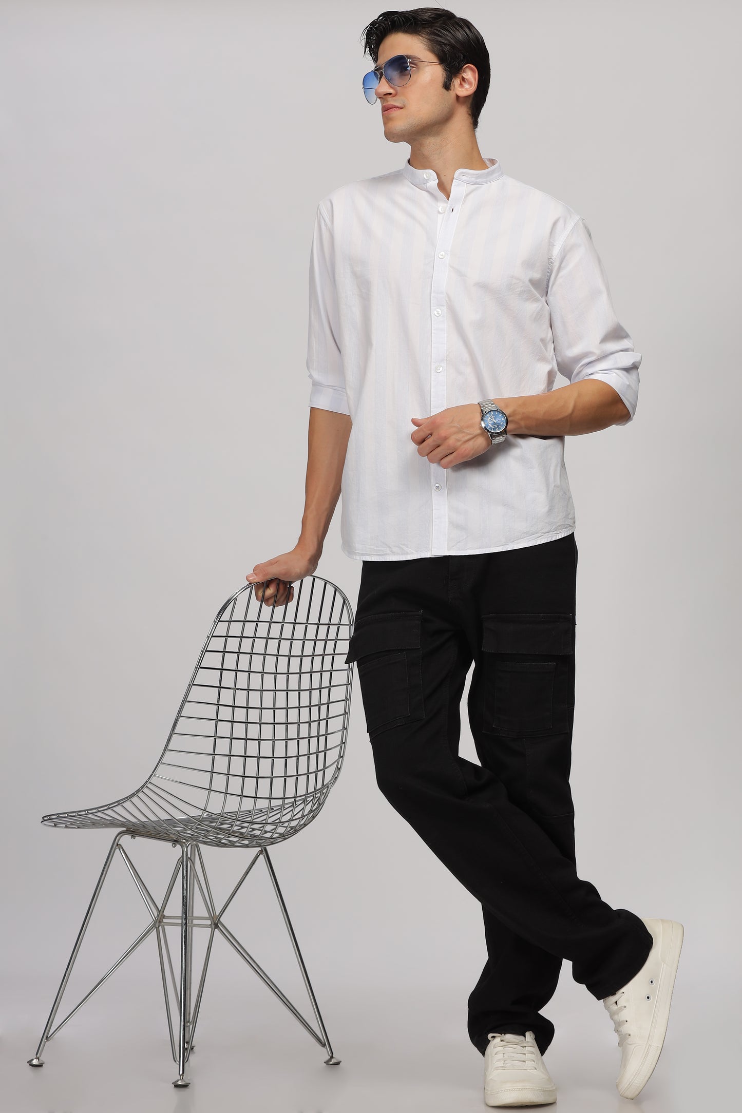 Uri Mandarin Collar Off White Shirt